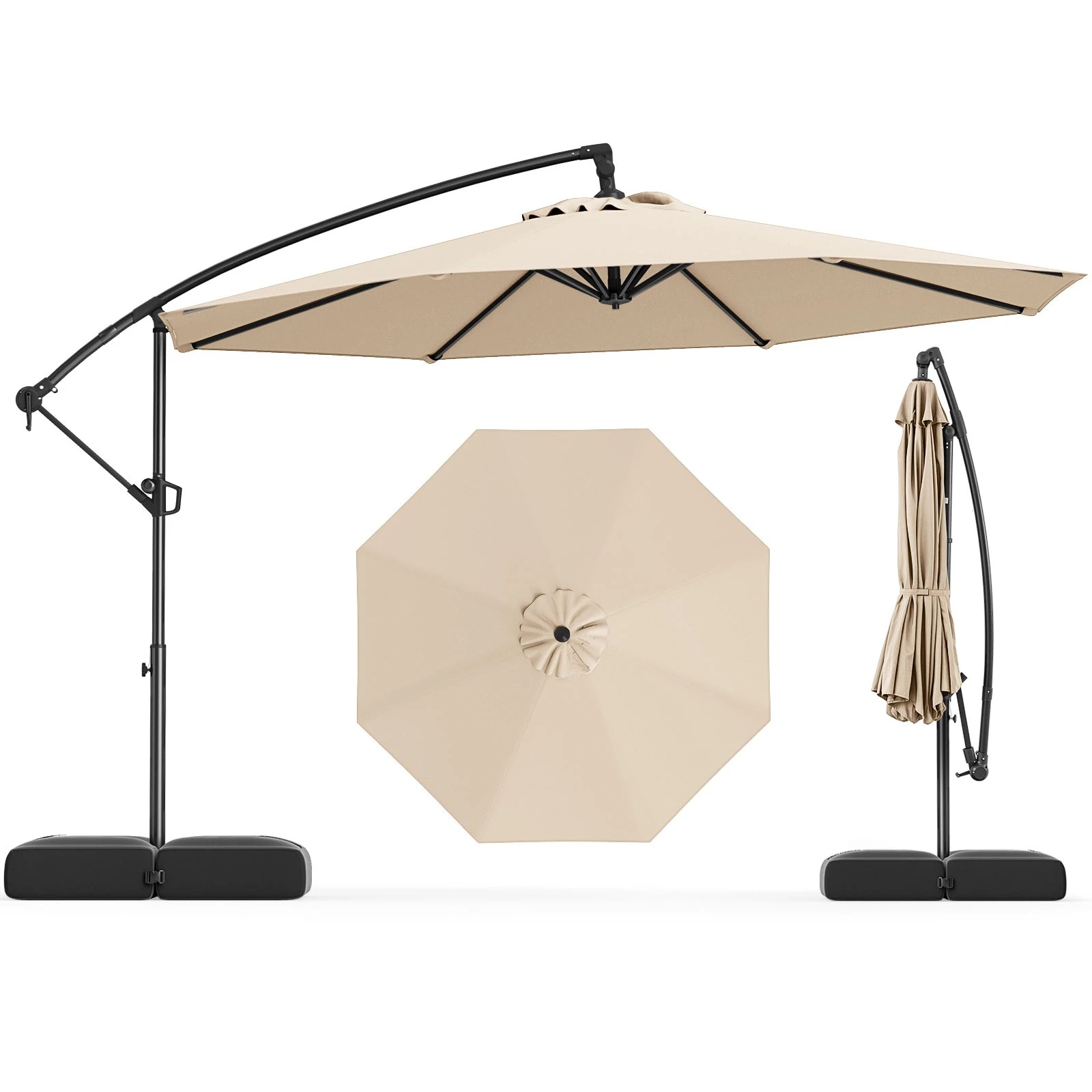 1 Costway 3M Outdoor Offset Umbrella Cantilever w/Base, 1 of 6