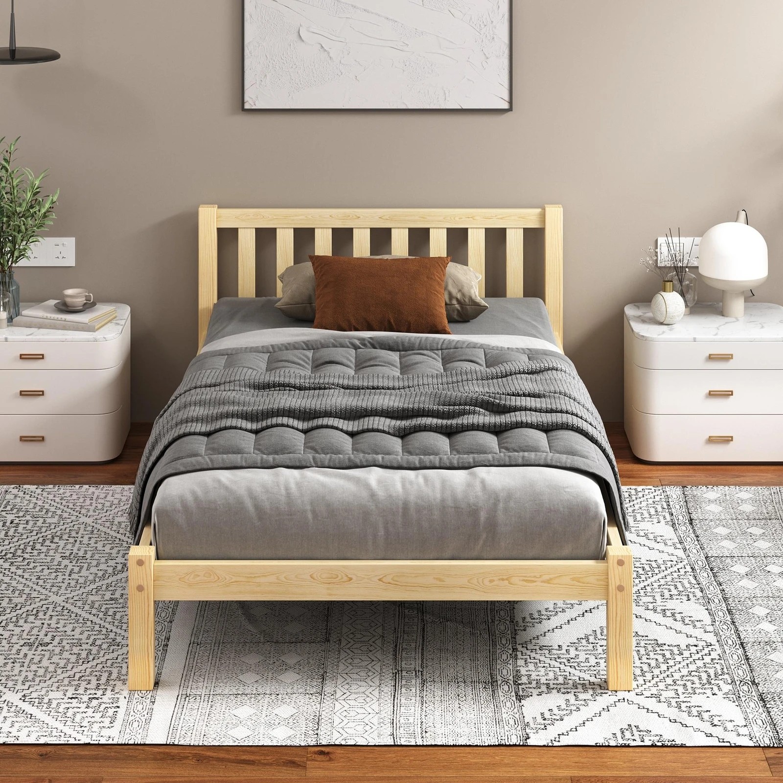 3 Alfordson Bed Frame Wooden Timber King Single Mattress Base Platform Fenella - Natural, 3 of 10