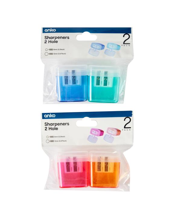 2 Pack 2 Hole Sharpeners - Assorted
