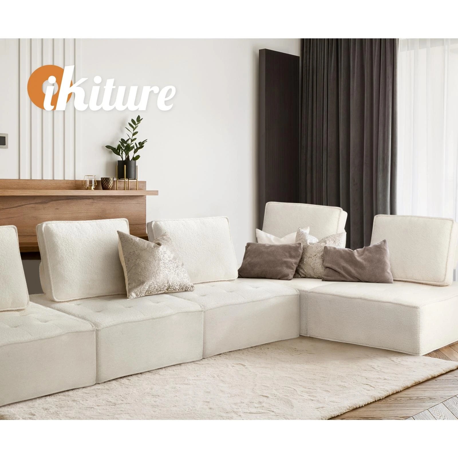 6 Oikiture 2pcs Modular Sofa Lounge Chair Armless Tofu Back Sherpa
 - White, 6 of 10