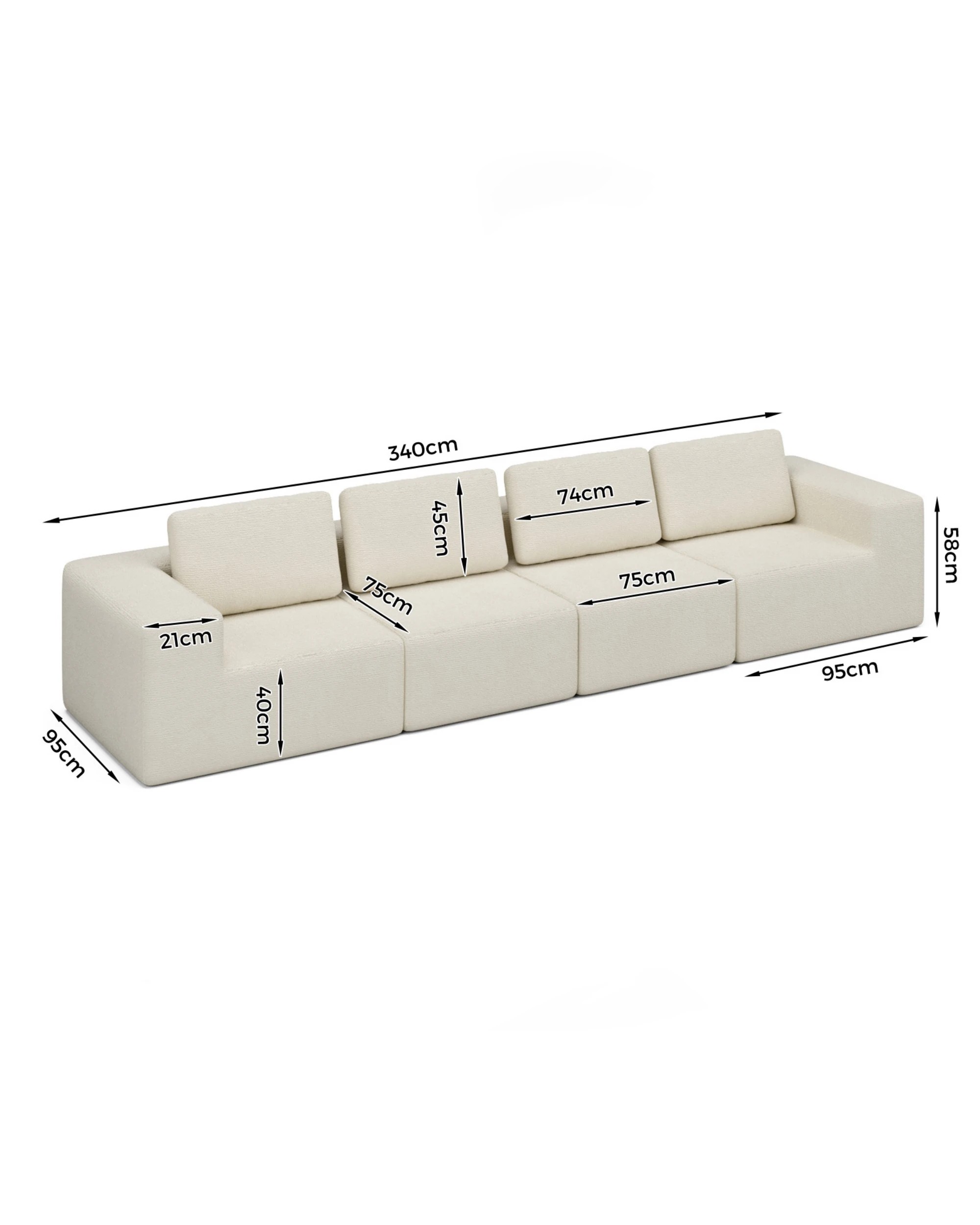 6 Advwin 340cm 4 Seater Sofa Modern Modular Sectional Couch No Assembly - Beige, 6 of 7