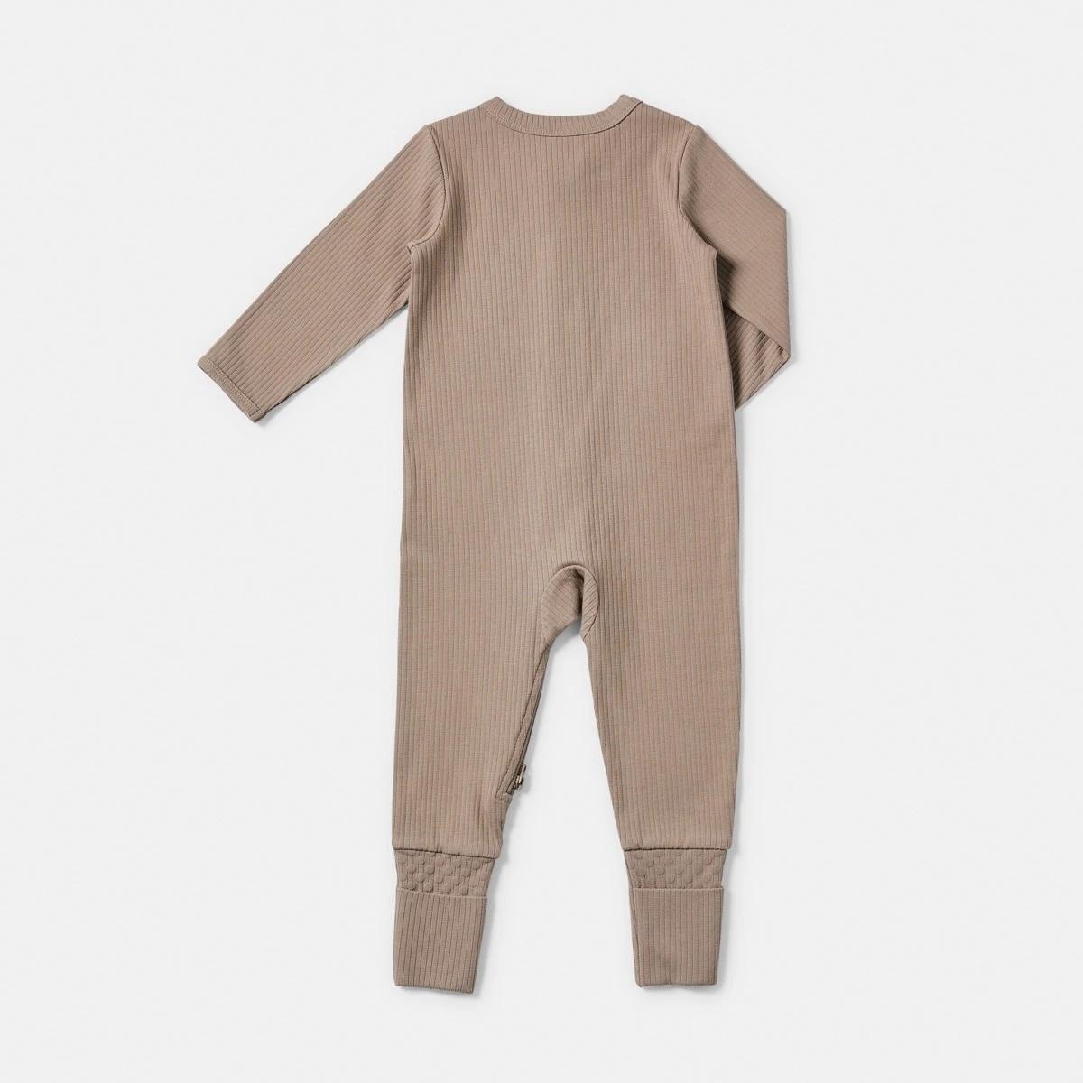 2 Rib Turn Cuff Coverall BROWN CUTE SLOGAN, 2 of 3