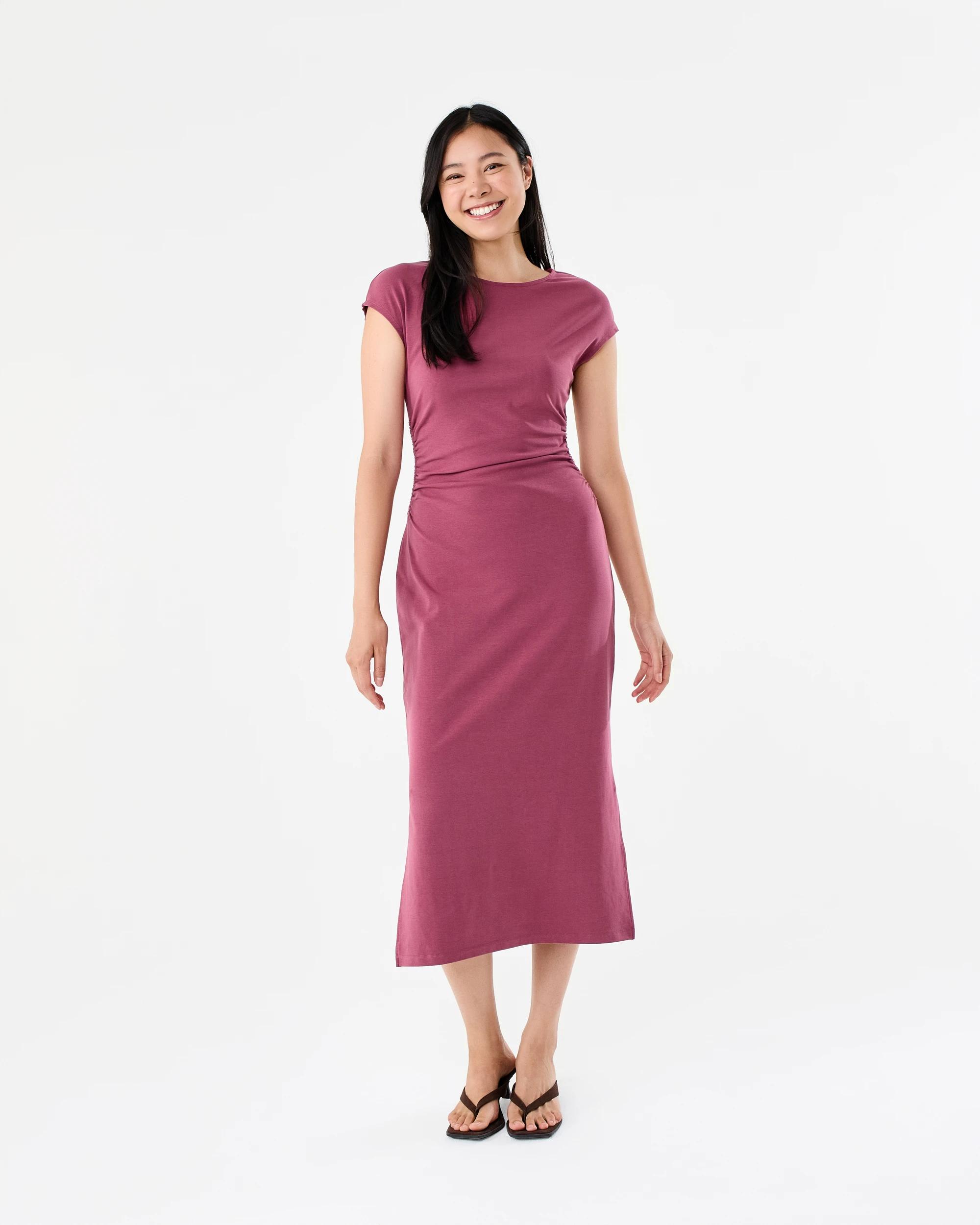 1 Short Sleeve Gathered Waist Midi Dress Maroon, 1 of 9