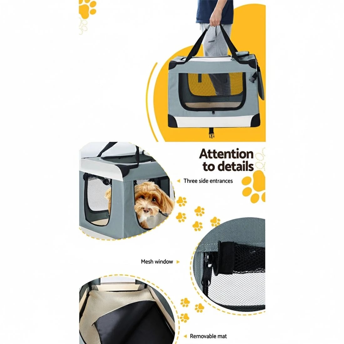 4 i.Pet Pet Carrier Soft Crate Dog Cat Travel 70x52CM Portable Foldable Car - Blue, 4 of 5