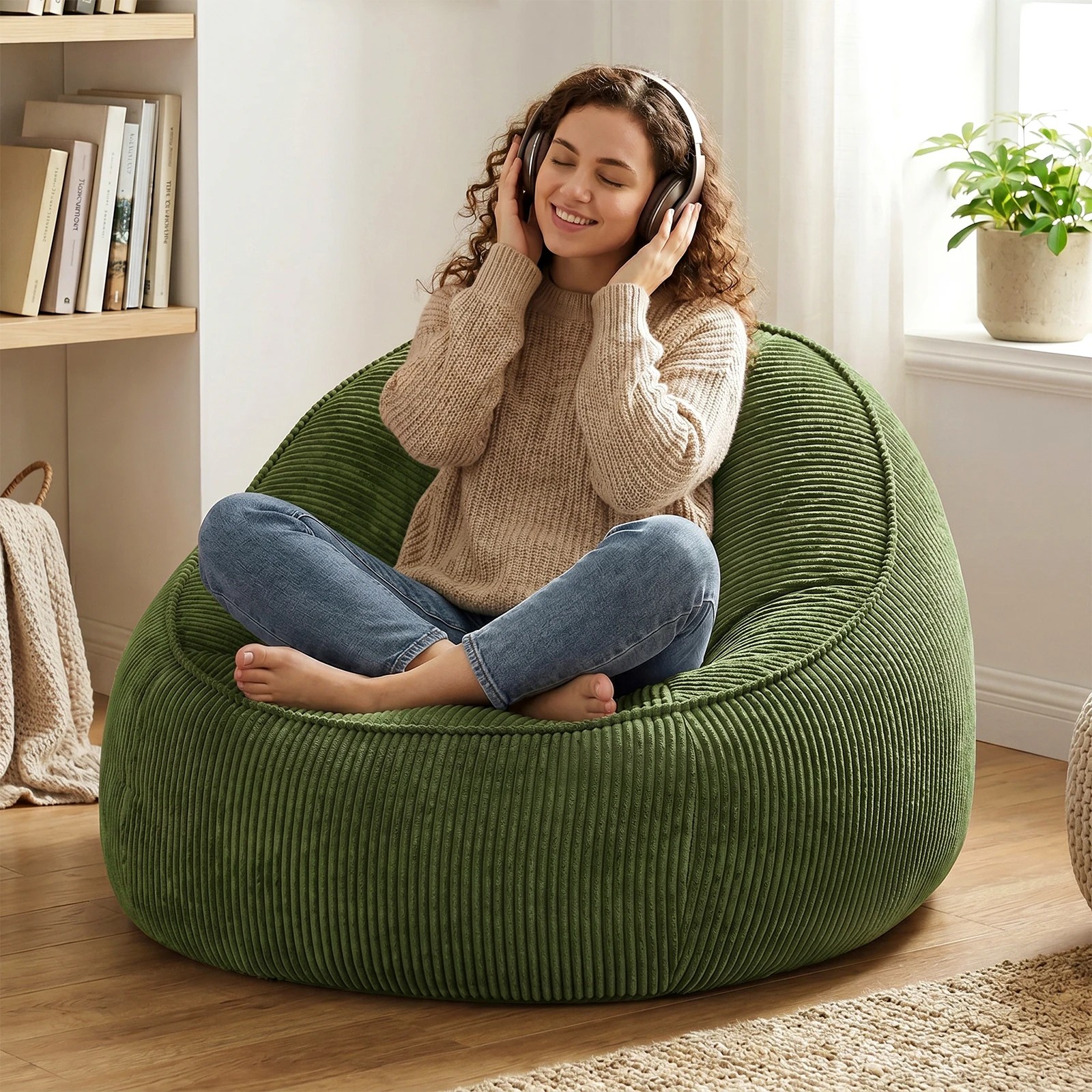 4 Advwin Bean Bag Chair Sofa w/ Handle Adults Teens Corduroy Lazy Floor Sofa - Green, 4 of 7