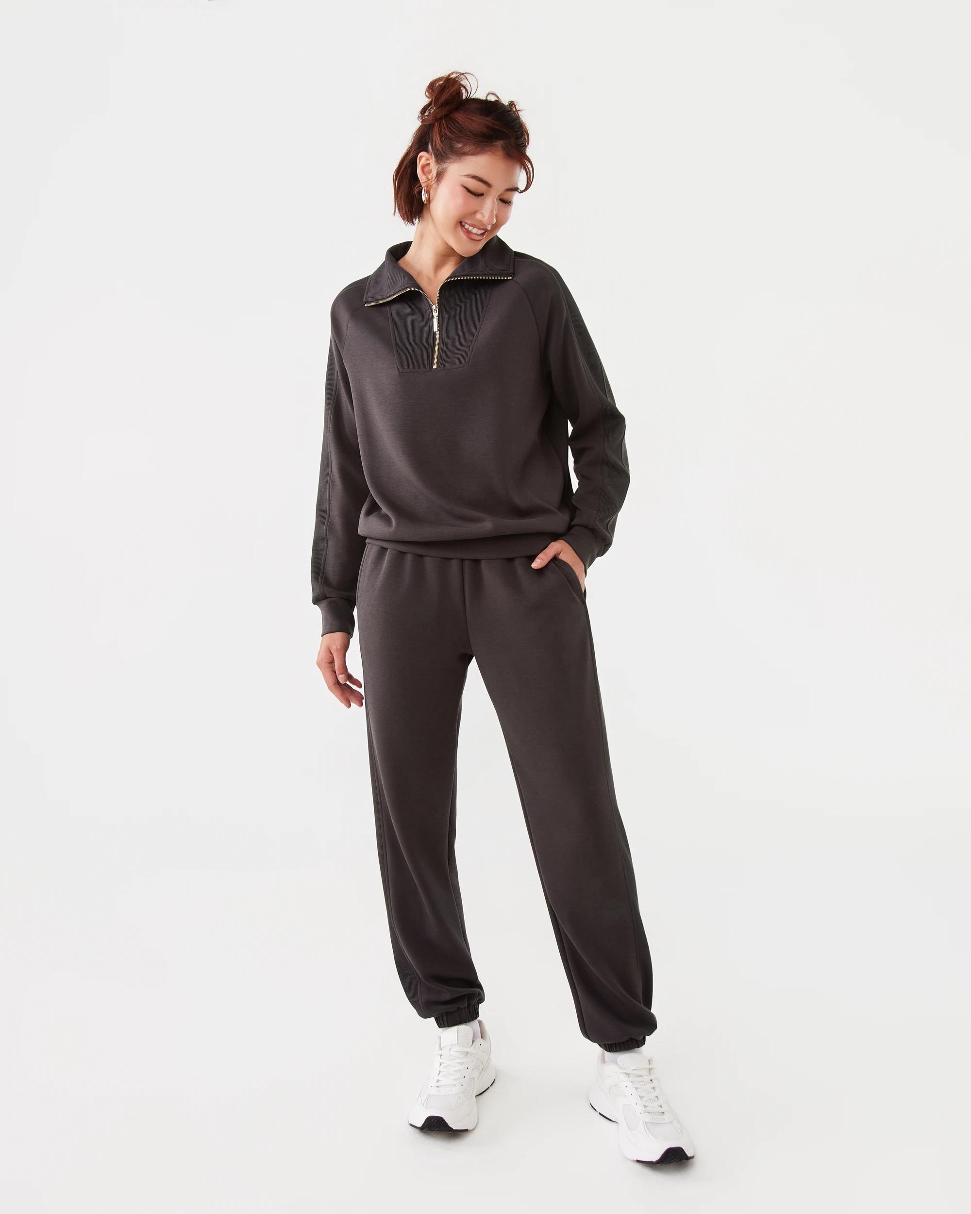 2 Active Womens Soft Modal Ribbed Panel Trackpants Espresso, 2 of 6