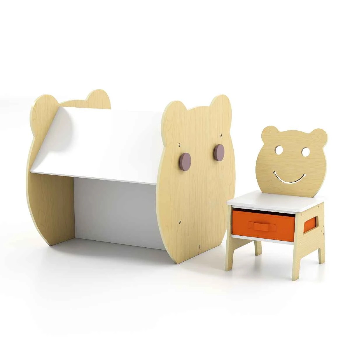 1 Costway Bear Art Table Chair Set 3in1 Activity Table Blackboard & Whiteboard, 1 of 3