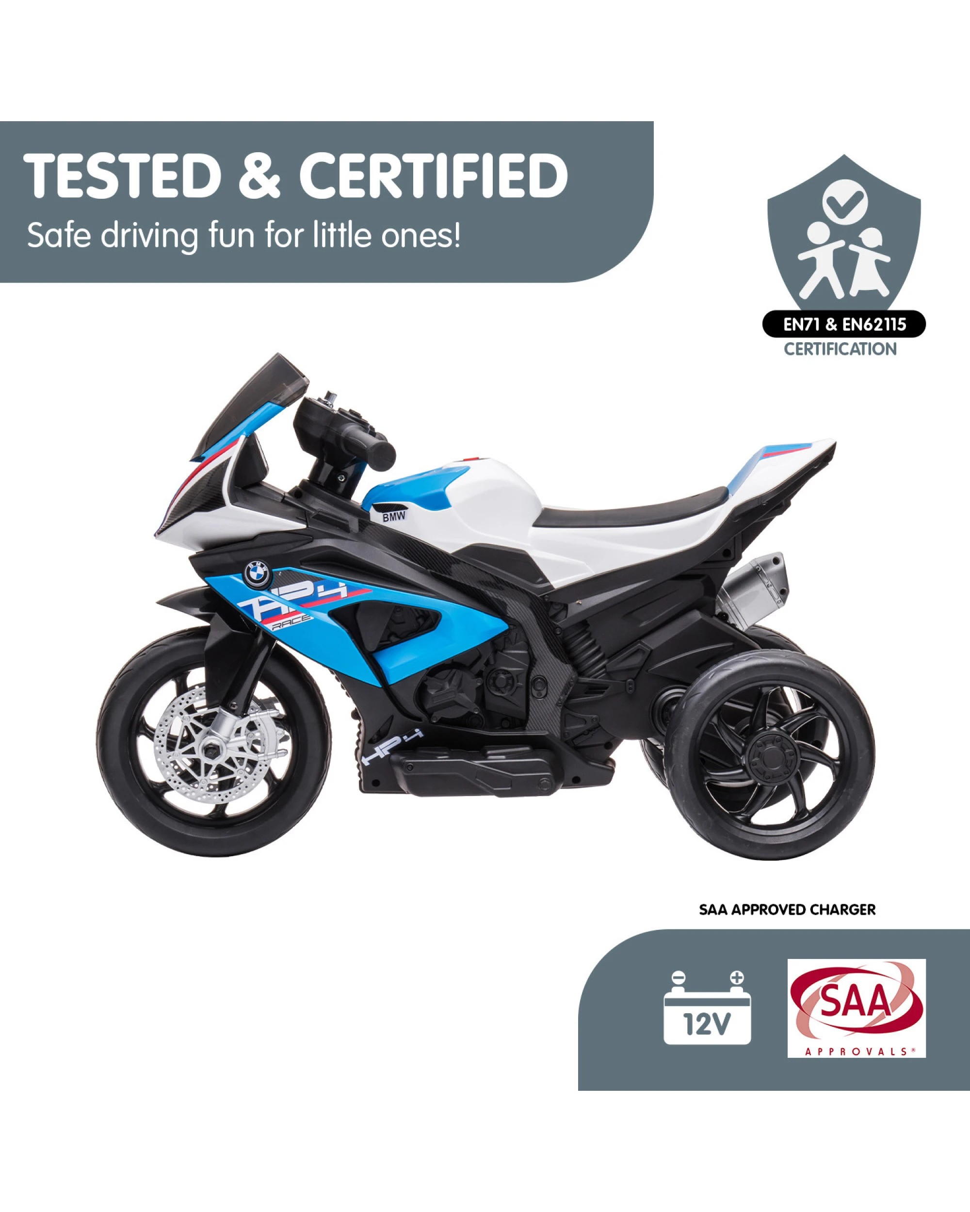 3 Kahuna BMW HP4 Race Kids Toy Electric Ride On Motorcycle - Blue, 3 of 10