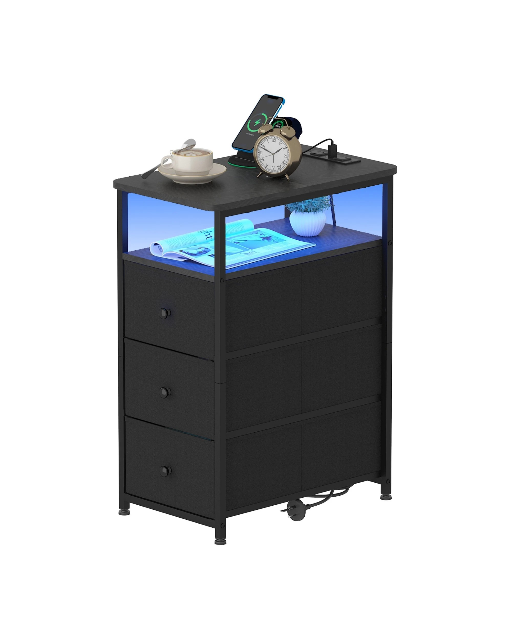 6 Advwin LED End Table Sofa Side Table with Charging Station and Drawers Narrow Bedside Table, 6 of 10