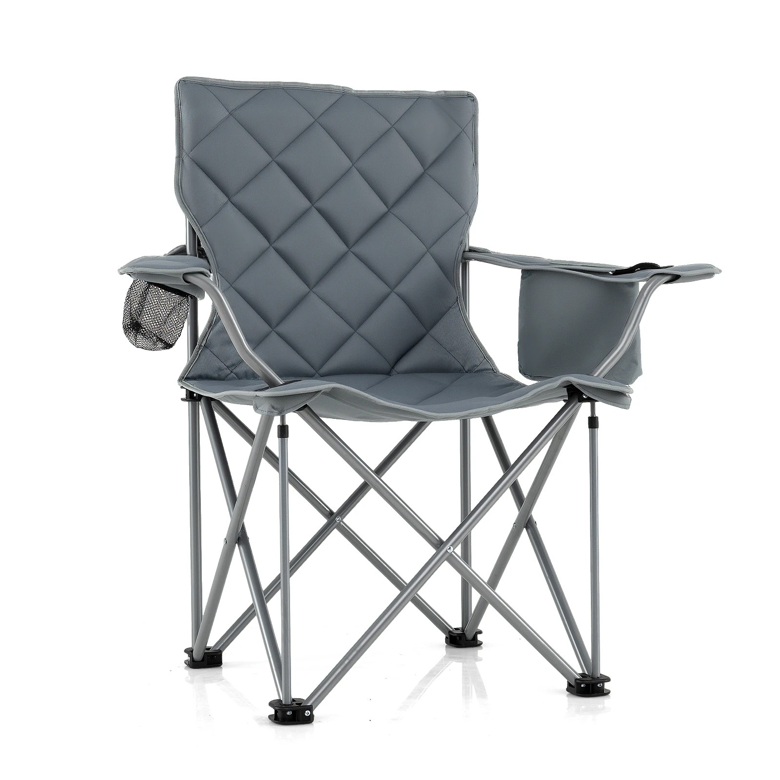 1 Costway Oversized Camping Chair Portable Folding Picnic Chair w/Cup Holder Cooler & Carry Bag 227KG - Grey, 1 of 4