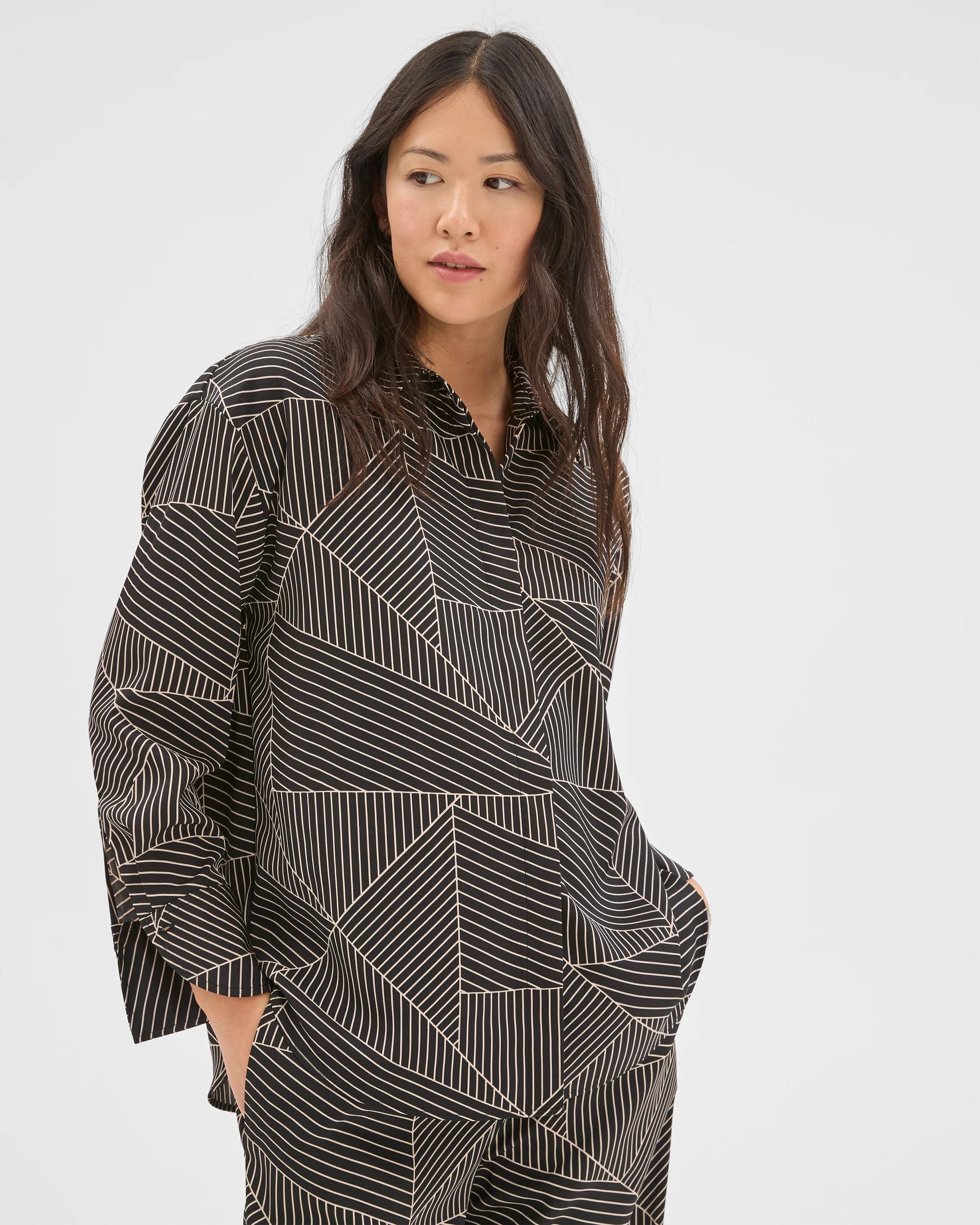 3 Preview Long Sleeve Set Dressing Shirt BLACK SPLICED GEO, 3 of 6