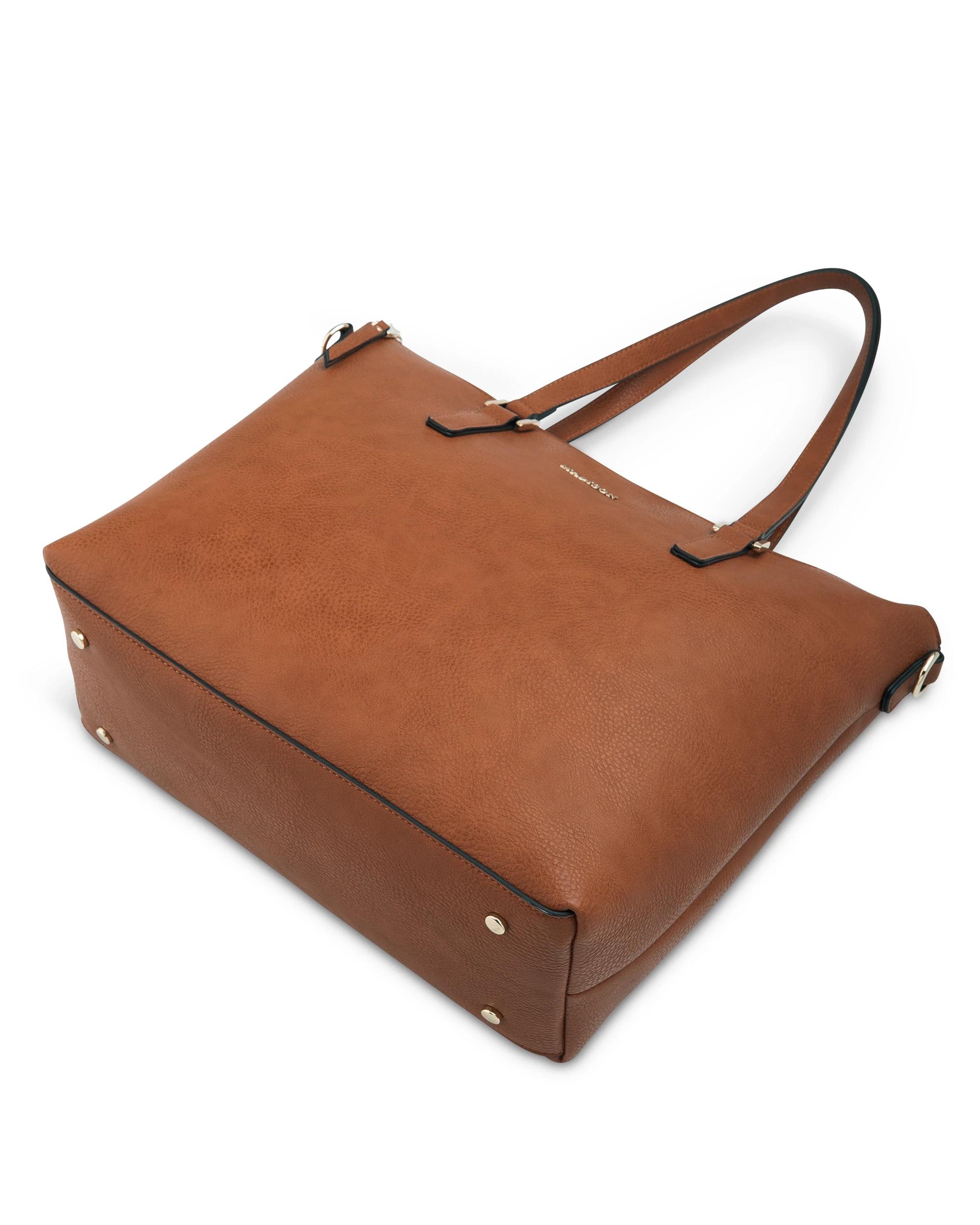 9 Madison Accessories Inga Large Tote Bag with Laptop Pocket DK TAN, 9 of 10