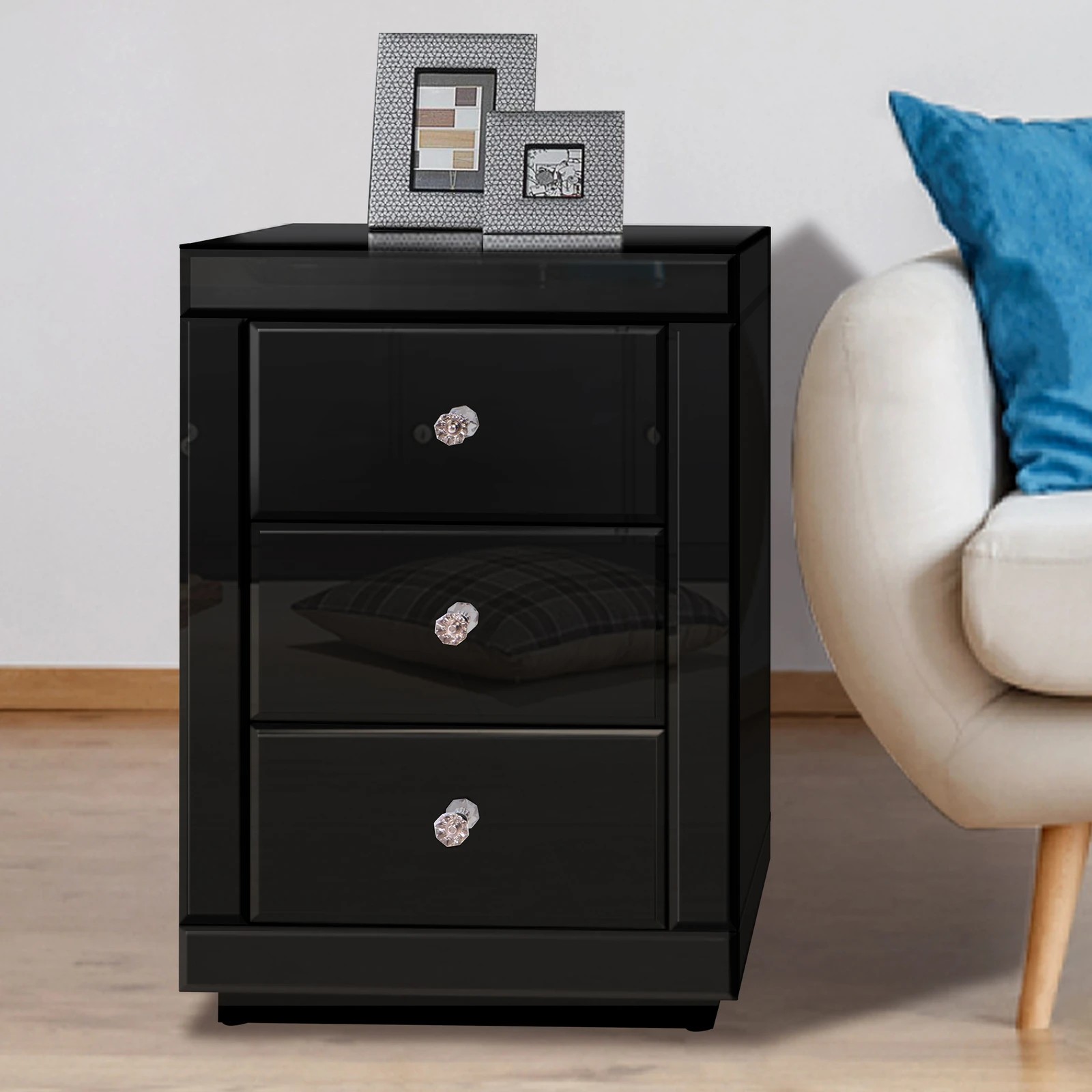 5 Alfordson Bedside Table Mirrored Cabinet Nightstand Side End Table Drawers - Black, 5 of 10