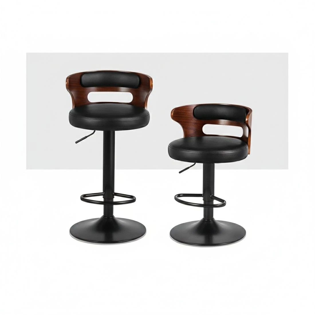 4 Artiss 2x Bar Stools Gas Lift Faux Leather - Black, 4 of 6