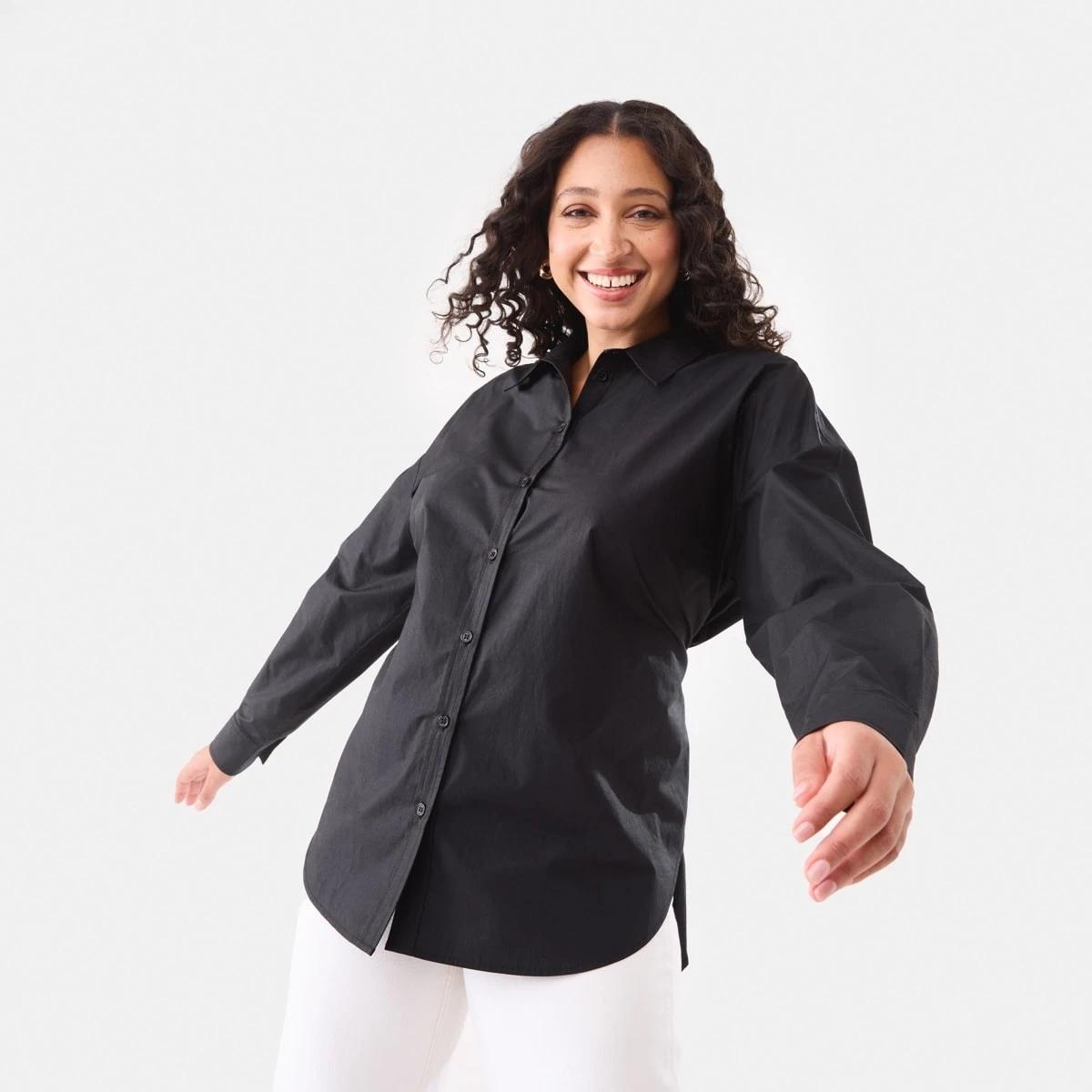 1 Long Sleeve Tie Back Detail Shirt Black, 1 of 7