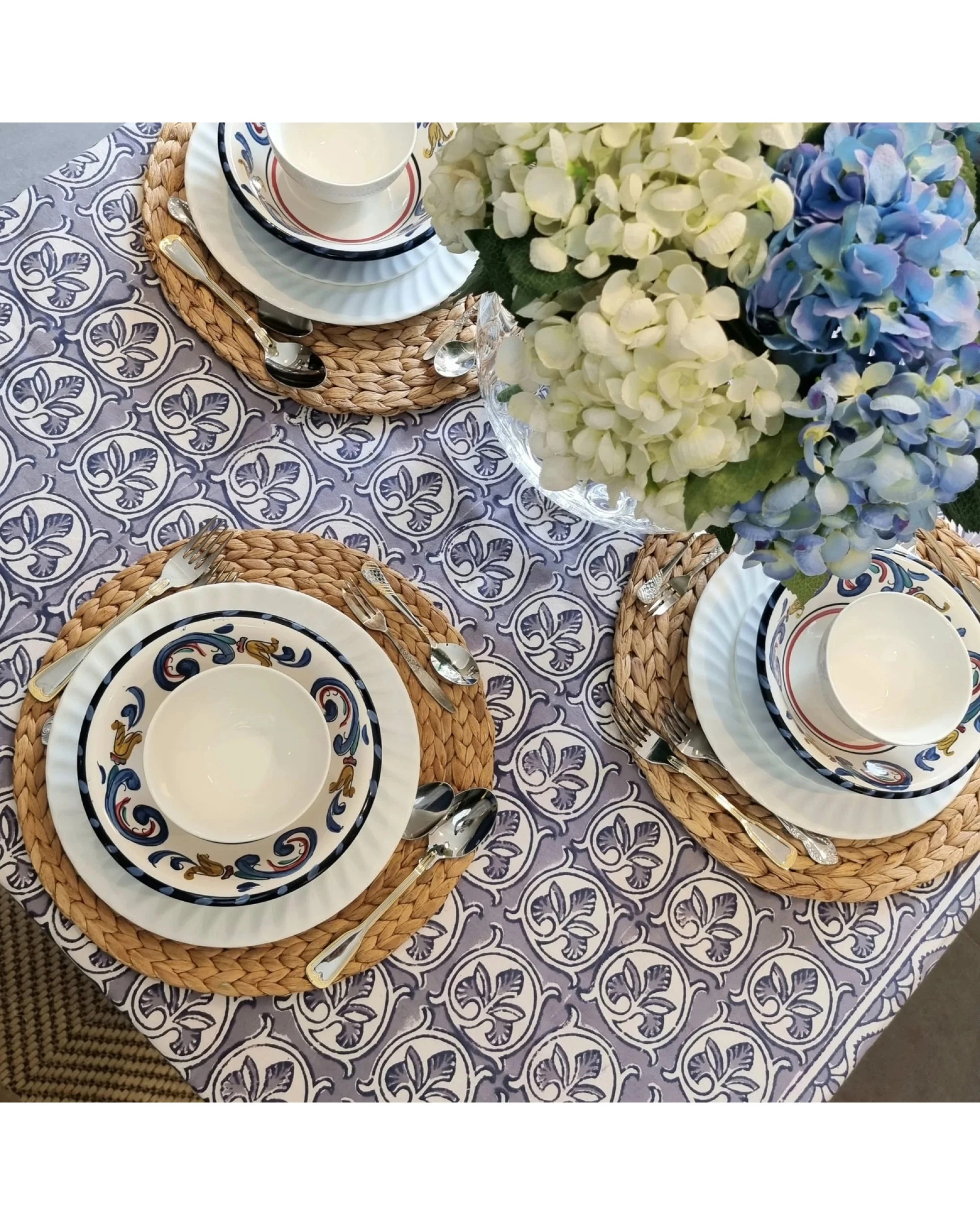 4 Kolka Lotus Handle Block-Printed Simple Dining Table Tablecloth - Grey, 4 of 6