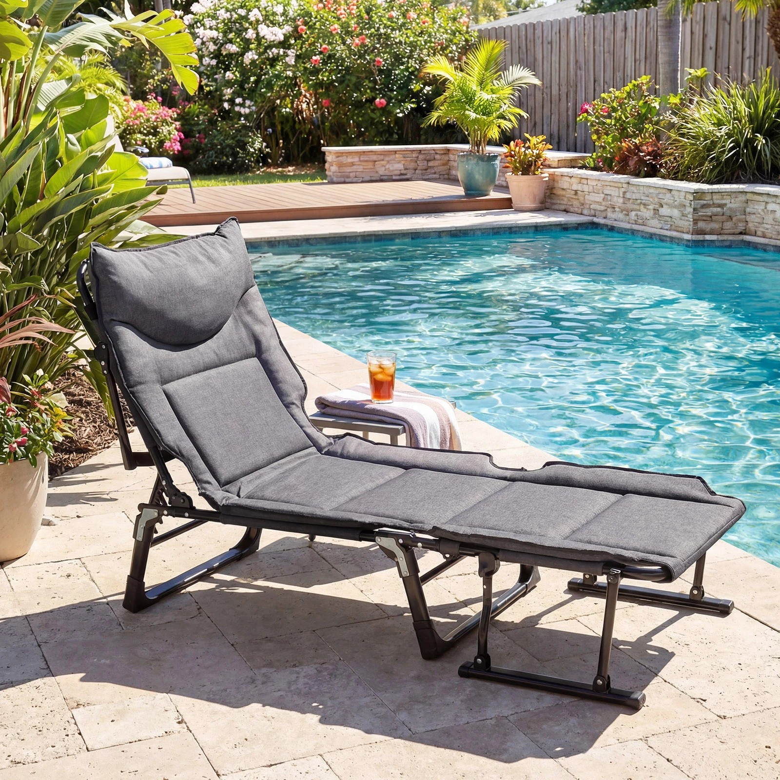 2 Costway 3 in 1 Folding Camping Cot Lounge Sleeper Bed Sofa Chair w/6-Position Adjustable, 2 of 3