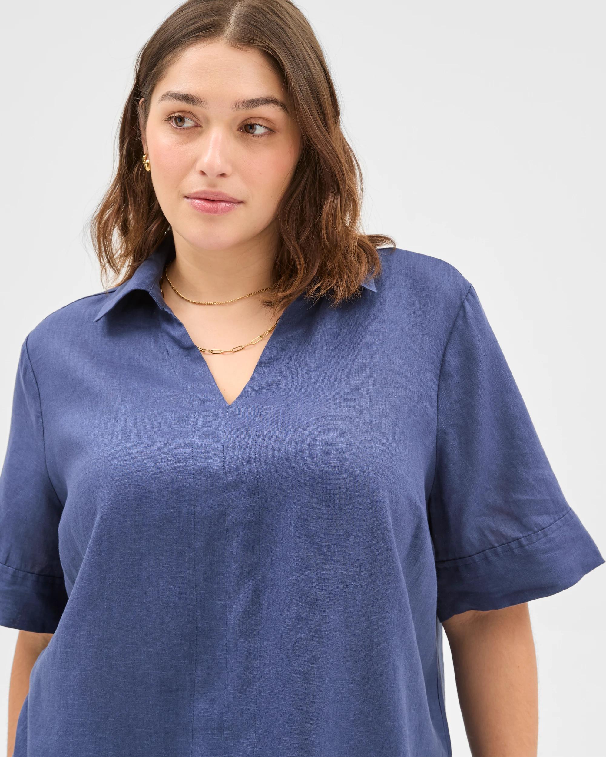 4 Target Plus Size European Linen Popover Blouse INDIGO, 4 of 6