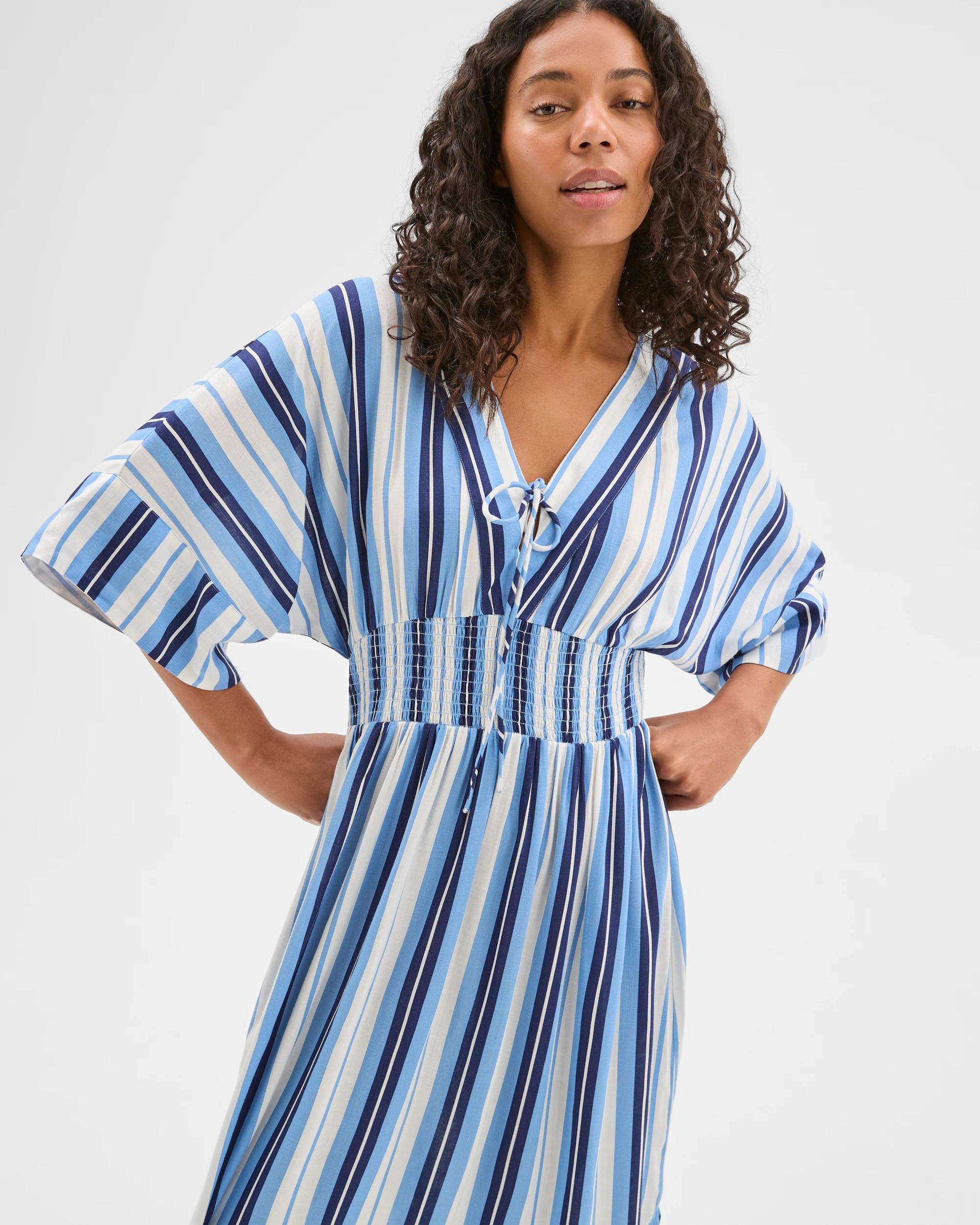 4 Target Resort Shirred Waist Kaftan BLUE LEAF STRIPE, 4 of 7