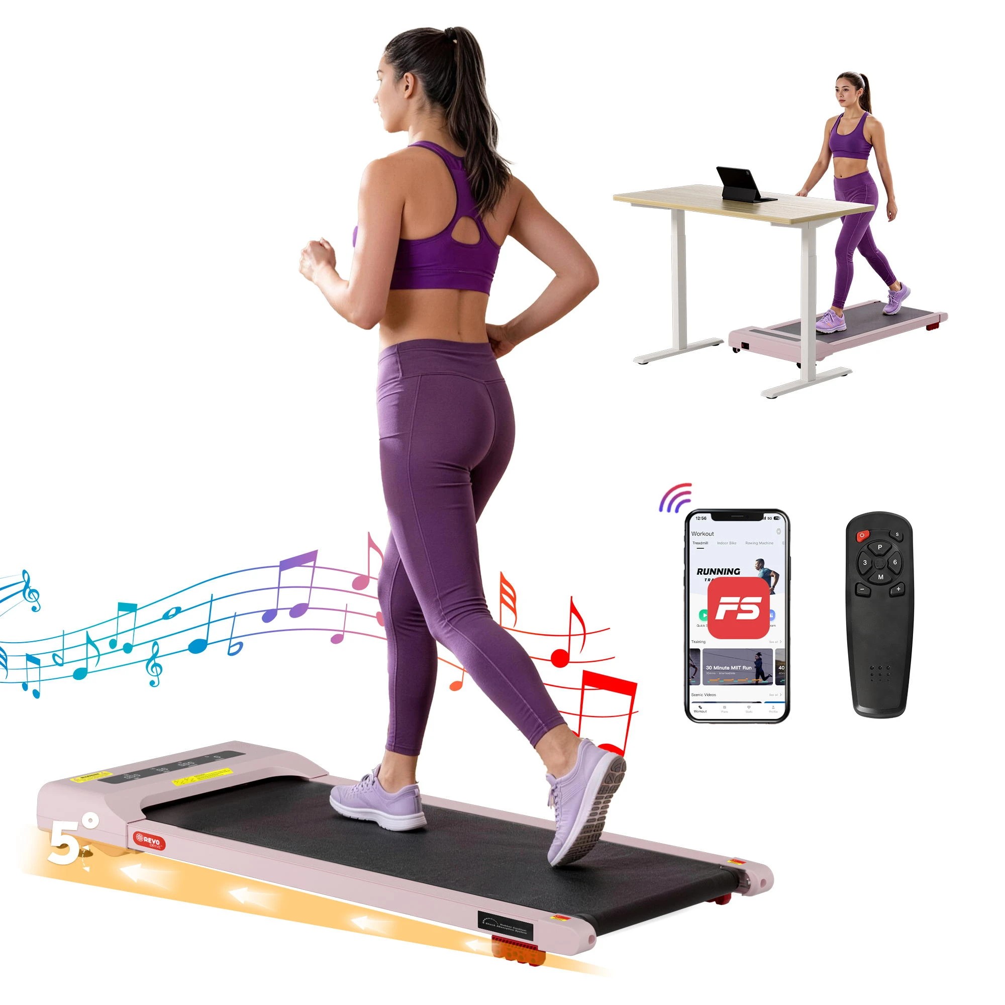 1 Everfit Treadmill Electric Walking Pad Incline Under Desk Home Gym 380mm - Pink, 1 of 10