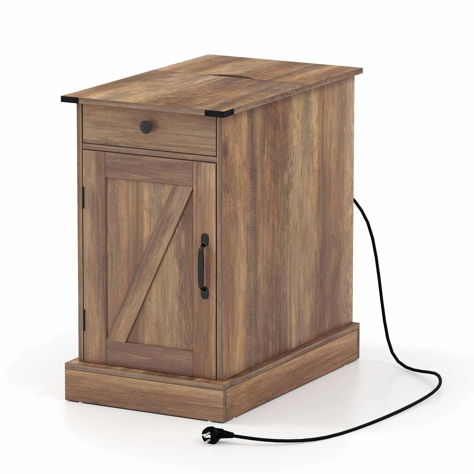 1 Costway Sofa Bedside Table w/Power Outlets & Drawer Storage Cabinet Nightstand, 1 of 4