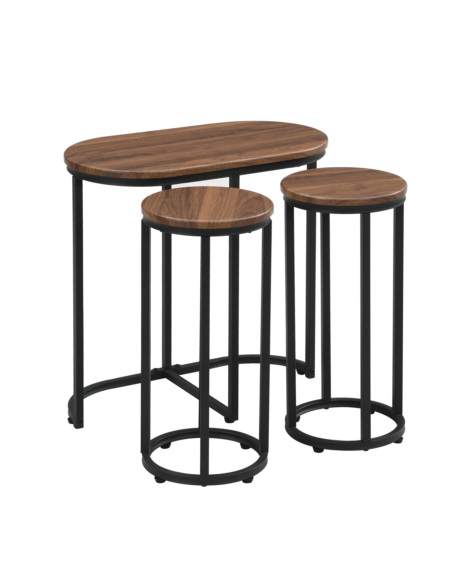 1 IHOMDEC 3 Pieces Oval Coffee Table Set with 2 Round Chairs Walnut - Brown, 1 of 9
