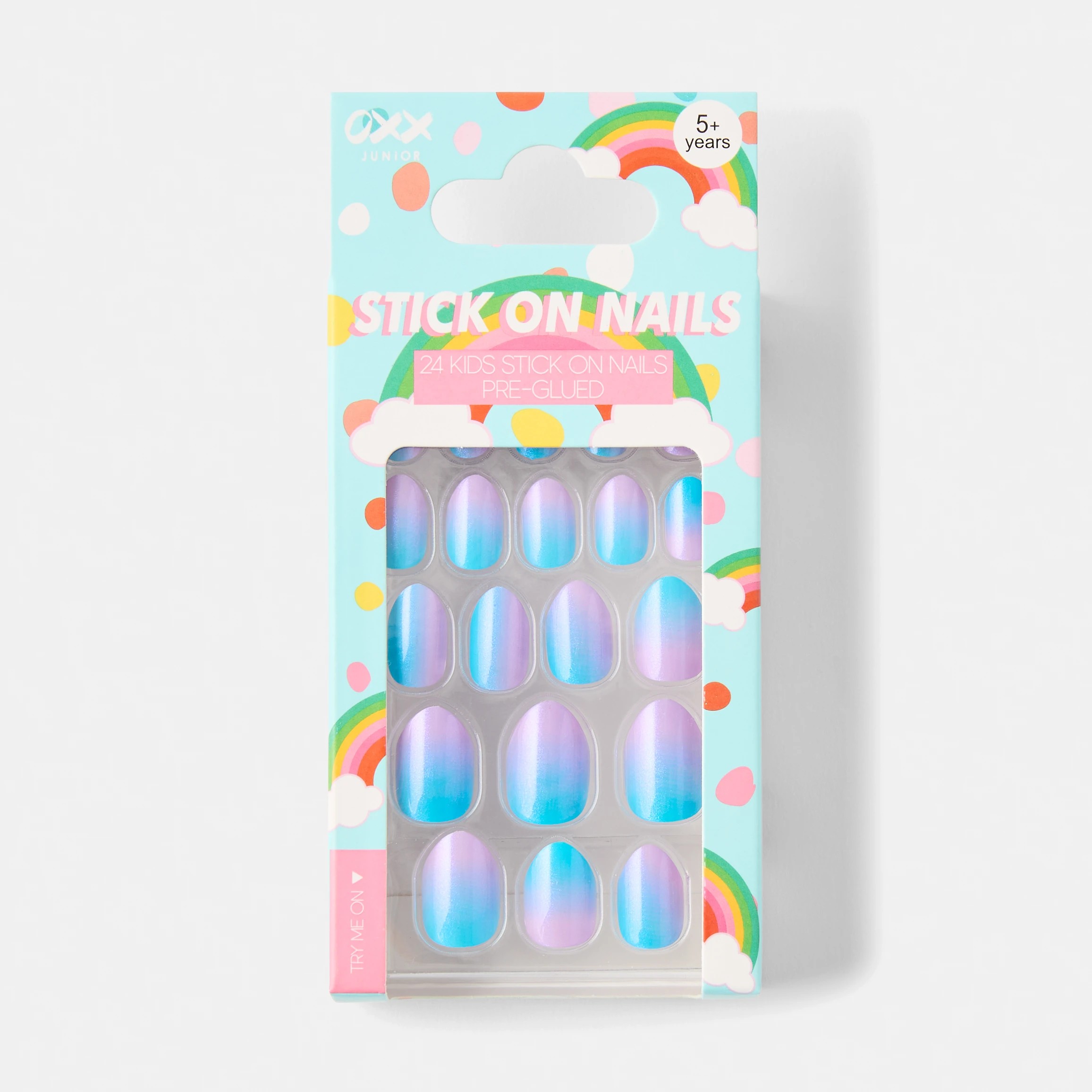 1 OXX Junior 24 Pack Kids Pre-Glued Stick-On Nails - Blue and Lilac Glazed Ombre, 1 of 4