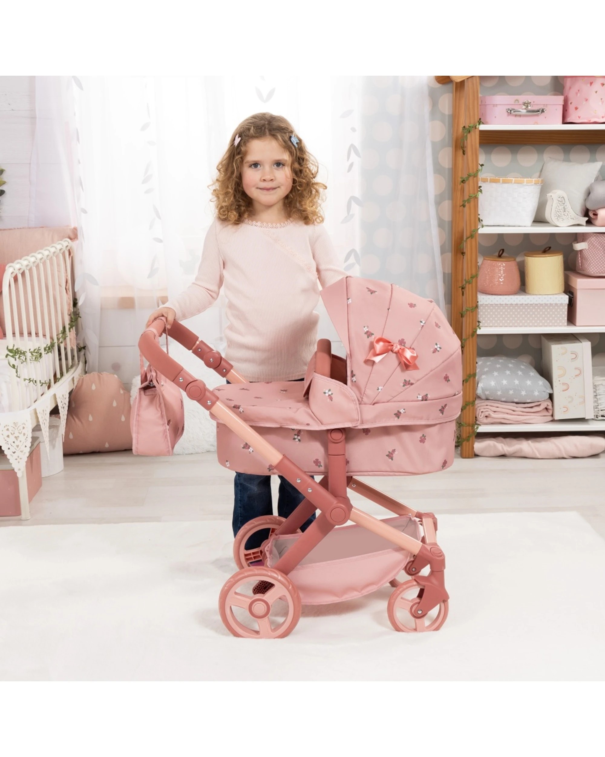 2 Bayer Xeo Doll Pram Flower Convertible Jogger Adjustable Handle For Dolls 52cm Rose - Pink, 2 of 7