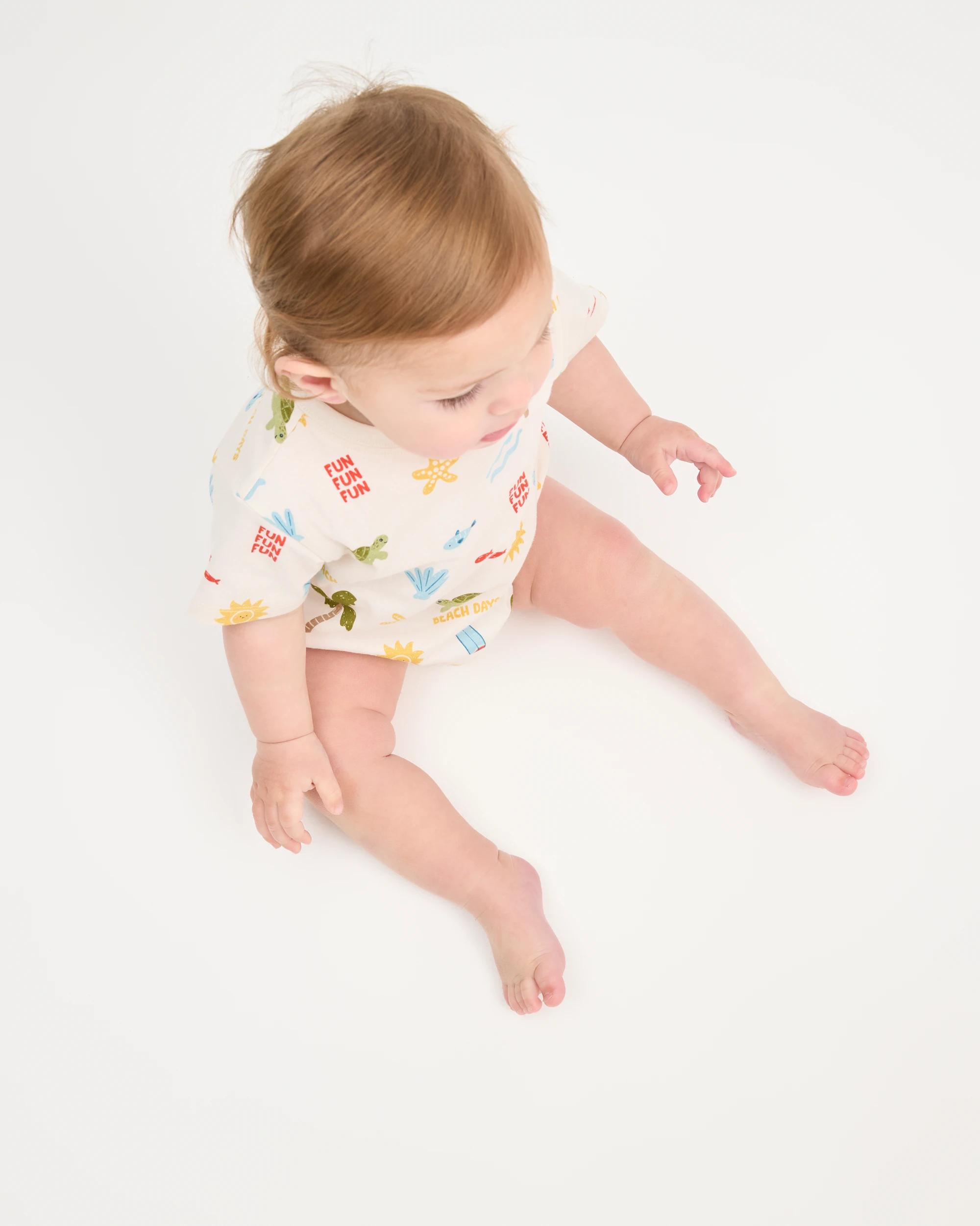 3 Target Baby Organic Cotton Short Sleeve Bubble Bodysuit BEACH DAYS CREAM, 3 of 5