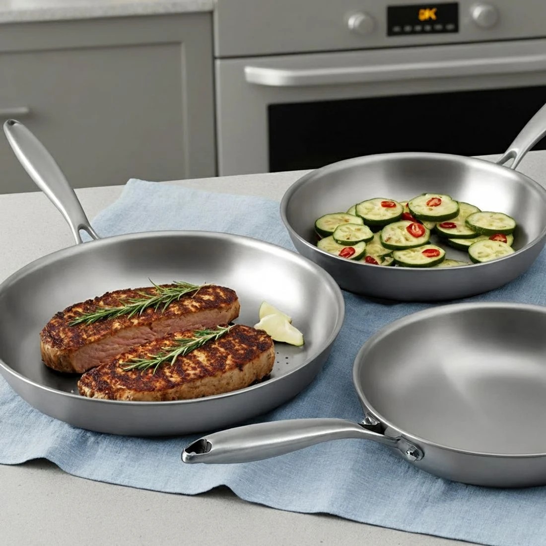 5 5-star Chef Frying Pan Stainless Steel Uncoated Twin Frypan Set 25/30cm - Silver, 5 of 7