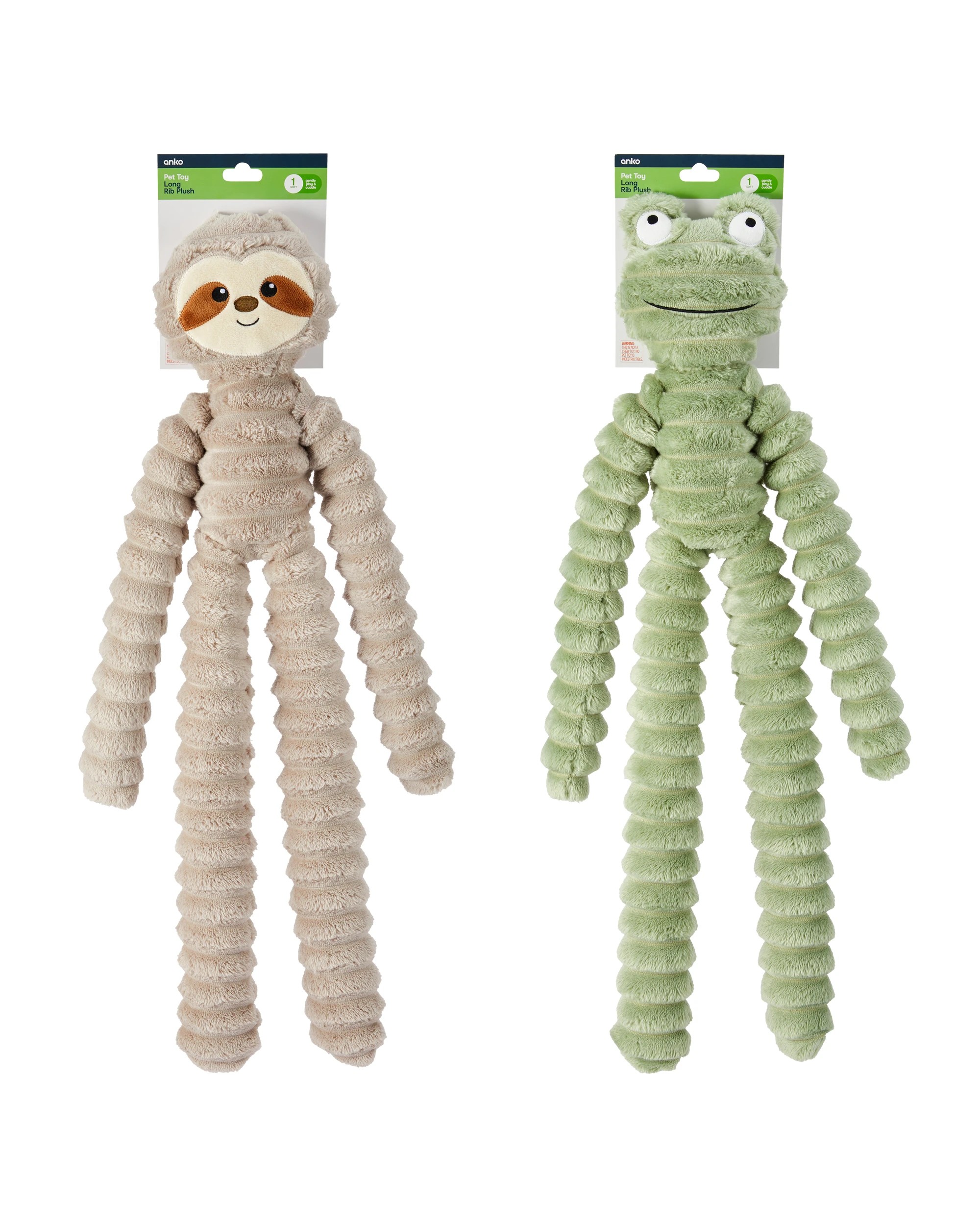 4 Pet Toy Long Thick Rib Plush - Assorted, 4 of 4