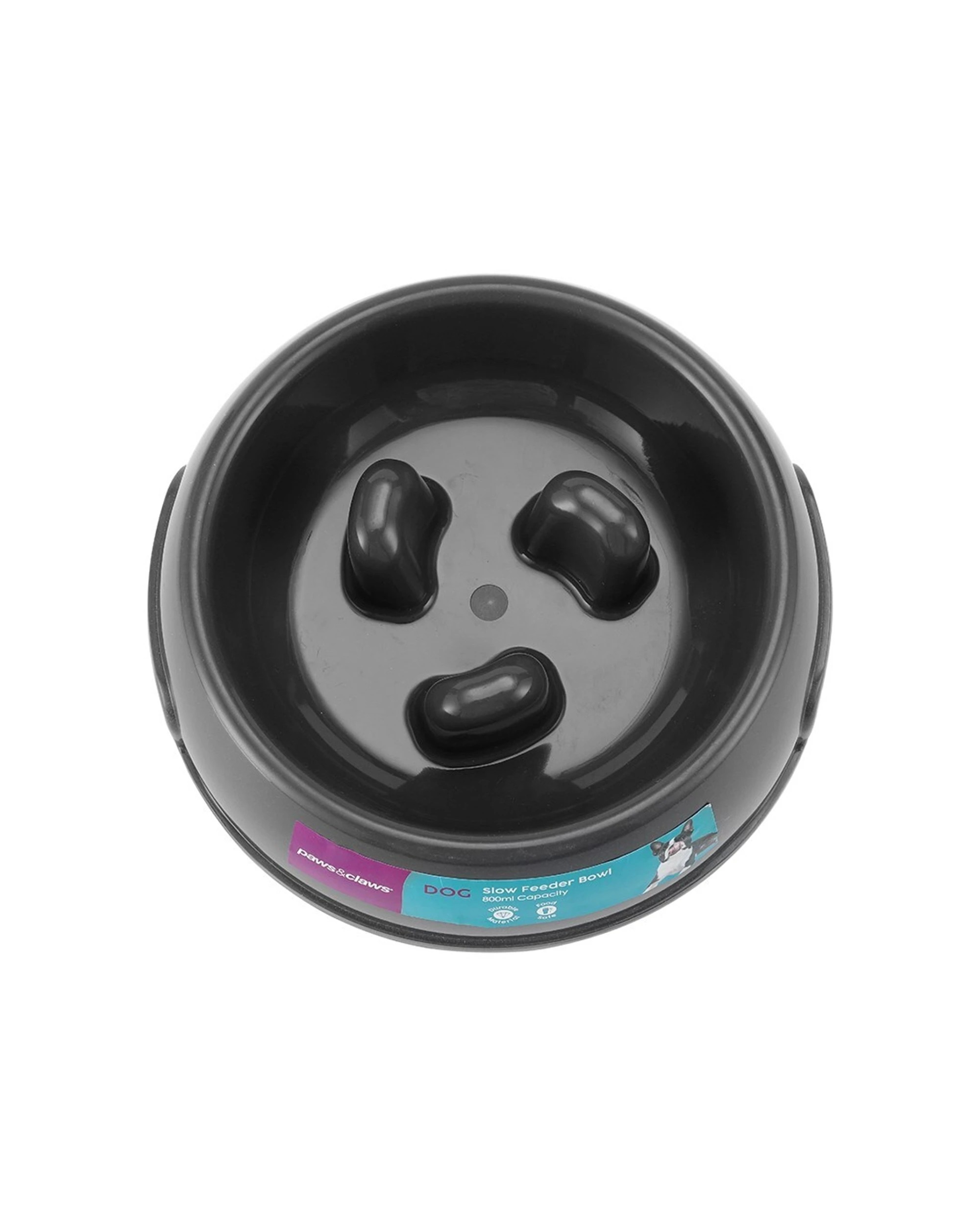 3 Paws And Claws 800ml Slow Ridged Feeder Pet Food Bowl Black For Dogs Cats
 - Black, 3 of 3
