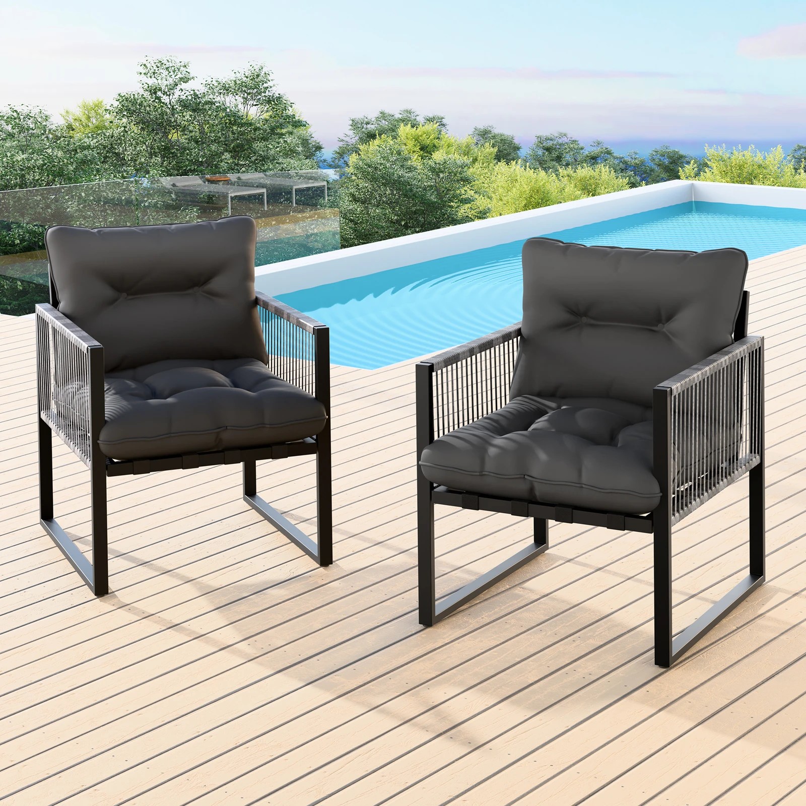 2 Alfordson Outdoor Furniture 2x Lounge Chairs Patio Garden Armchair Rattan Chair - Black Grey, 2 of 9