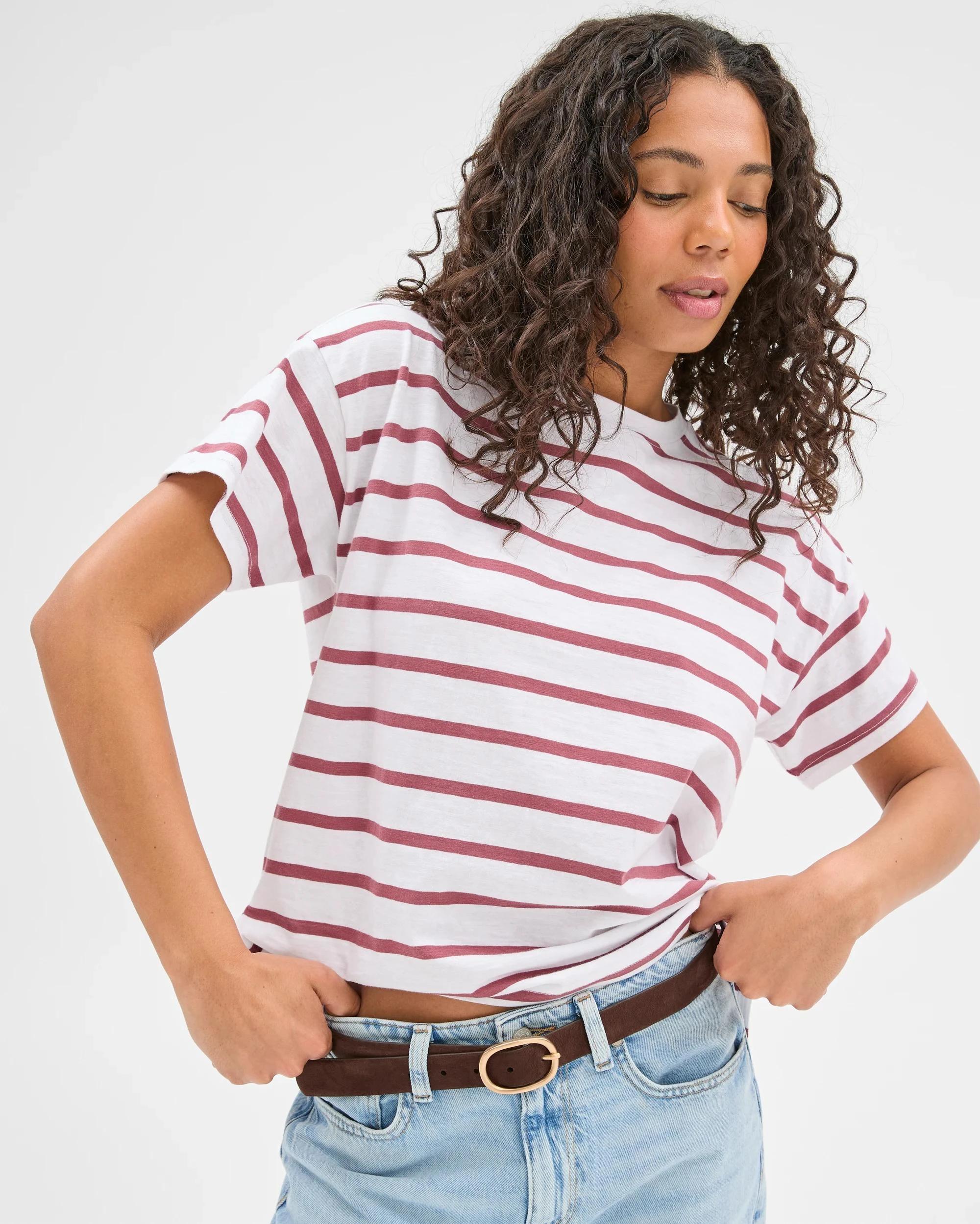 1 Target Australian Cotton Relaxed Slub T-Shirt MULBERRY STRIPE, 1 of 6