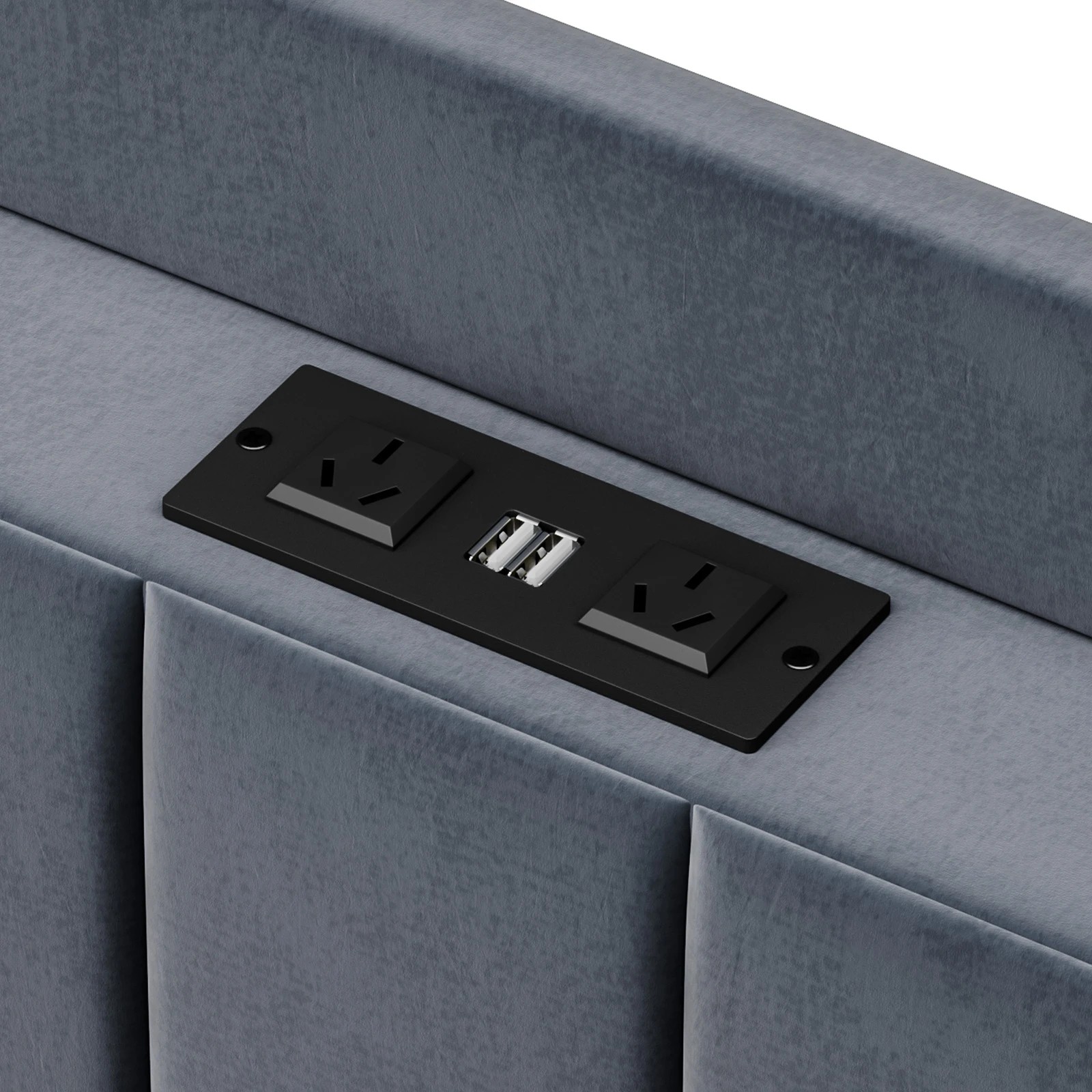 4 Advwin Queen Velvet Floating Bed Frame with RGB LED and Charging Station - Grey, 4 of 7