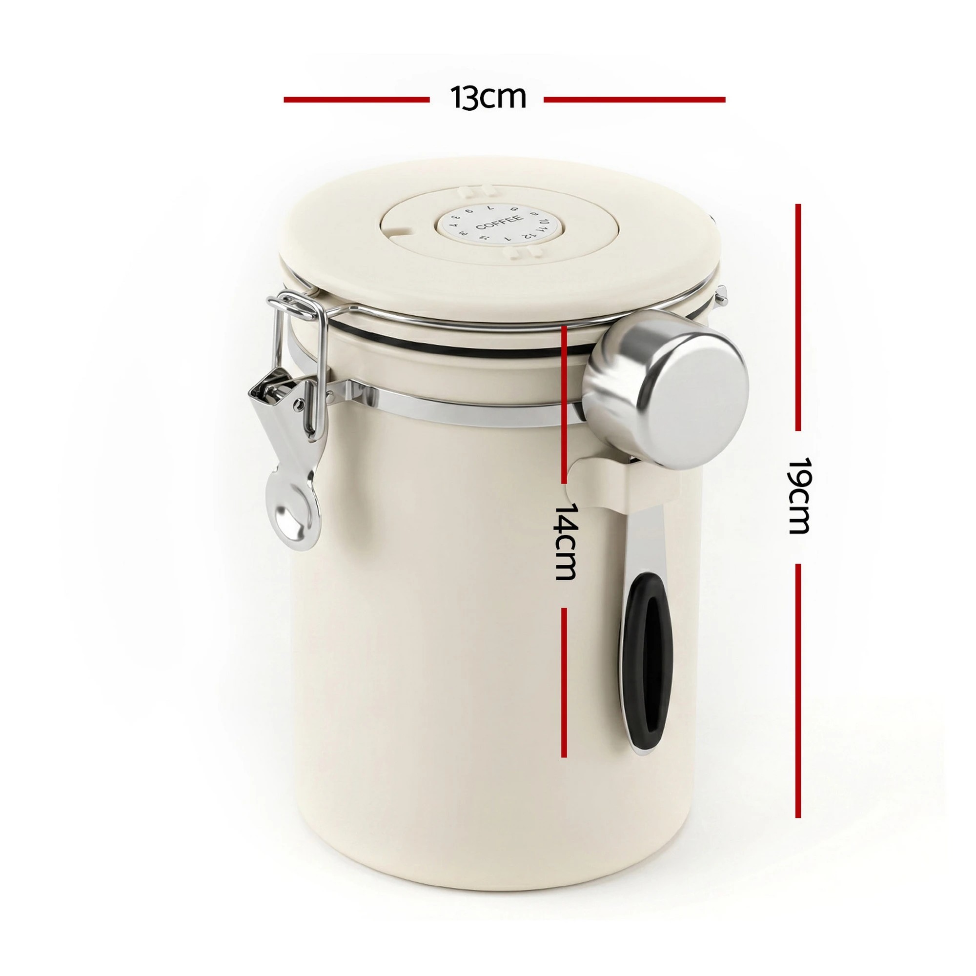 2 5-Star Chef 1.8L Stainless Steel Coffee Bean Storage Container Coffee Canister with Window & Scoop Coffee Jar - Beige, 2 of 9