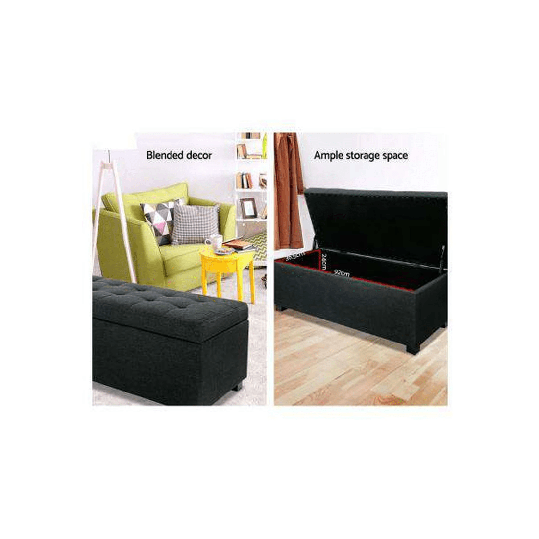 6 Artiss Storage Ottoman Blanket Box 97cm Linen - Black, 6 of 7