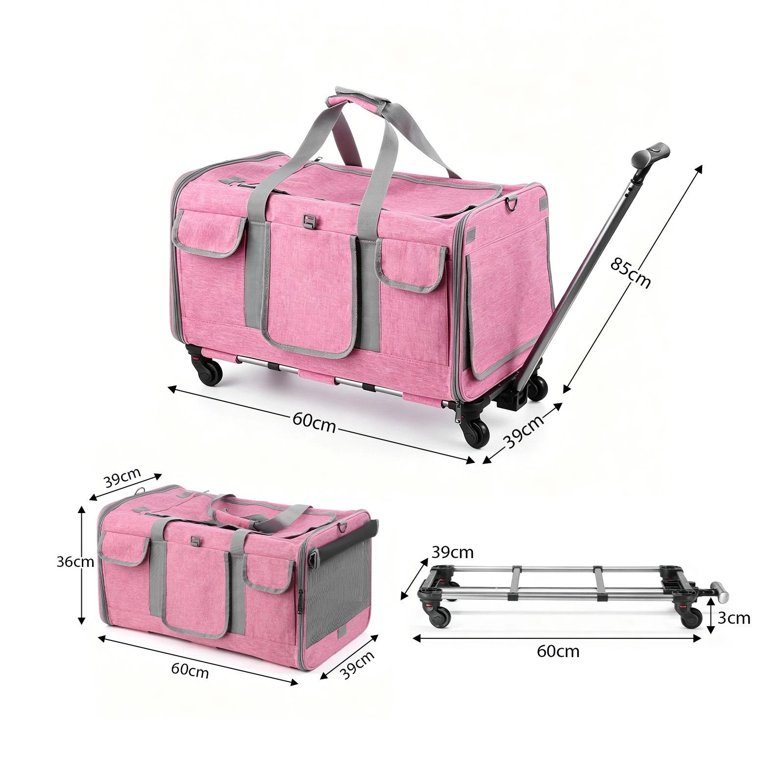 2 Pet Scene Foldable Rolling Pet Dog Carrier Portable Cat Shoulder Bag with 4 Wheels for Outdoor Travel Camping, 2 of 6