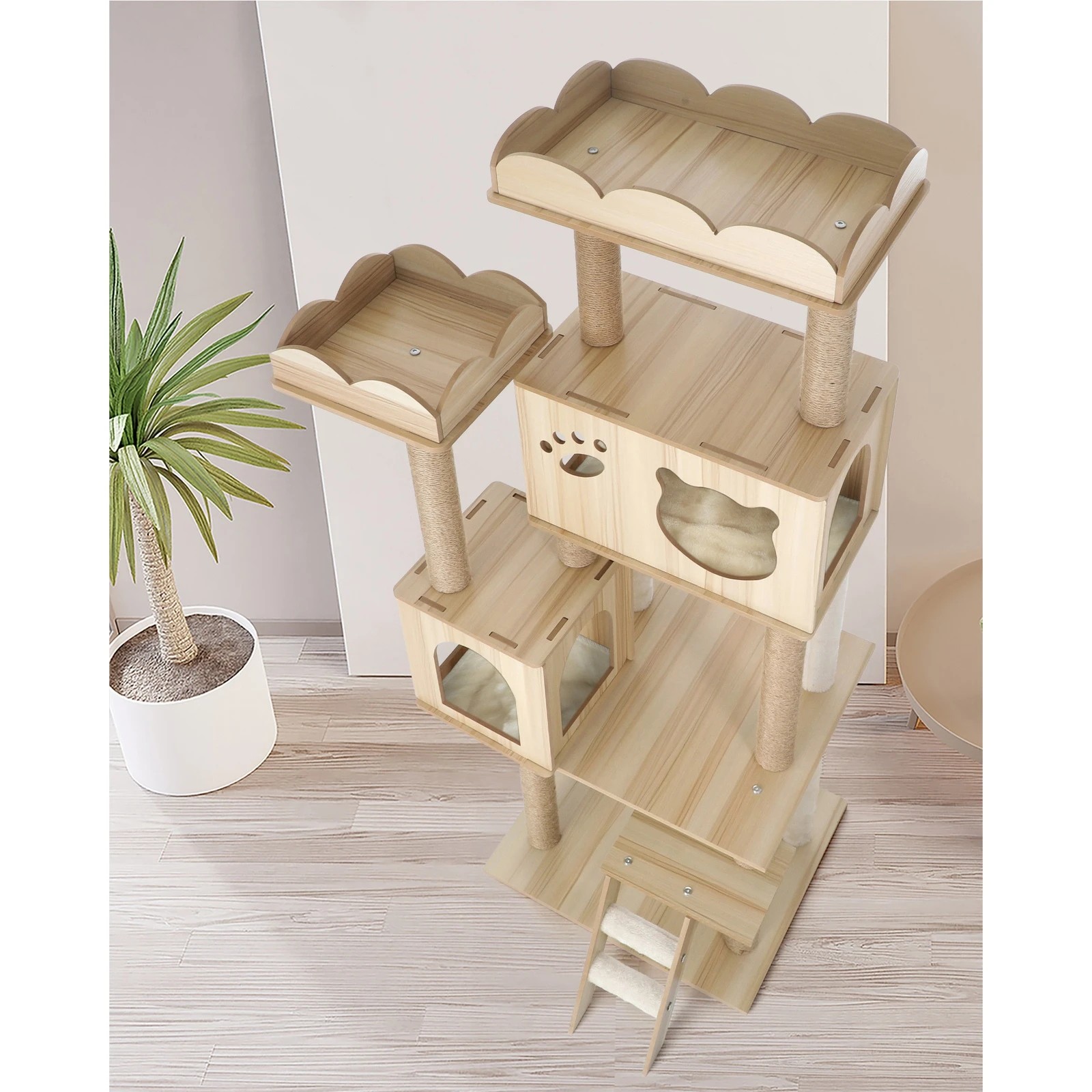 2 Alopet Cat Tree Tower Scratching Post House Bed Wood Scratcher Condo 161cm
 - Natural, 2 of 7