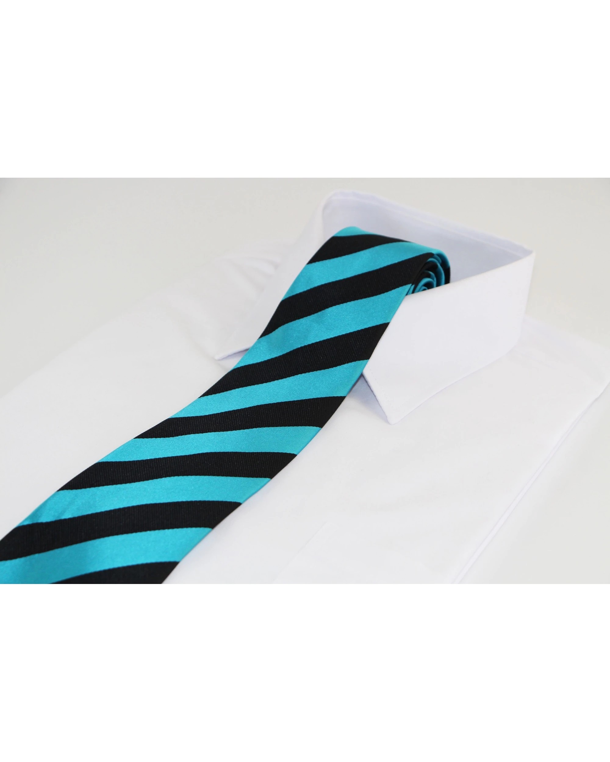 1 Zasel Mens Turquoise & Black Thick Striped Patterned 8cm Neck Tie, 1 of 2