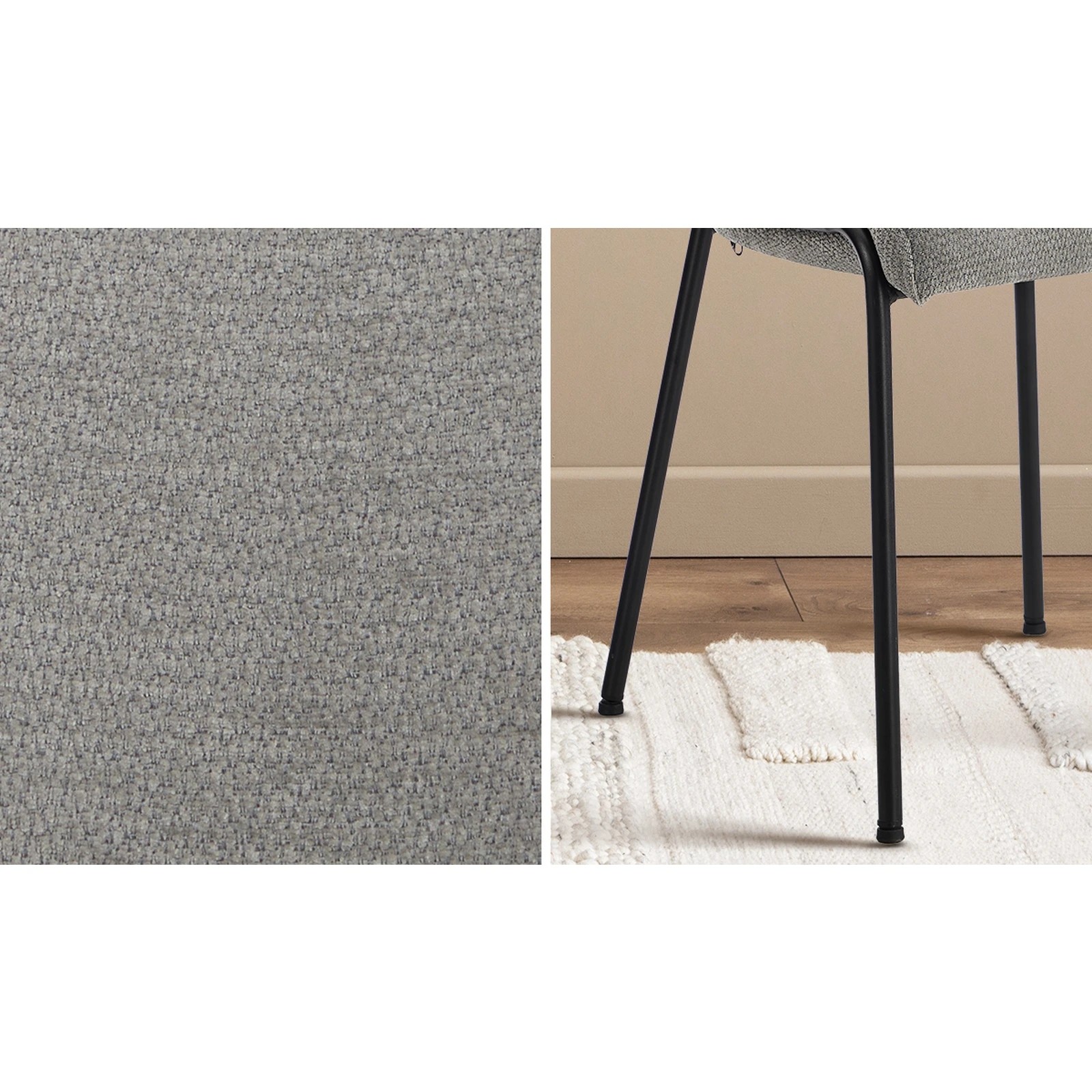 6 Oikiture Set of 2 Dining Chairs Chenille Fabric Kitchen Chair Padded Seat - Grey, 6 of 9