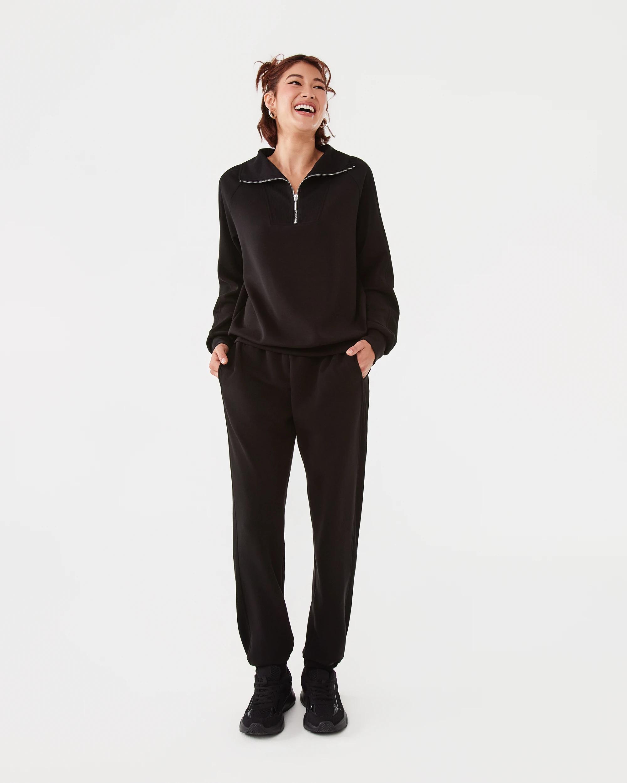 2 Active Womens Soft Modal Quarter Zip Jumper Black, 2 of 8