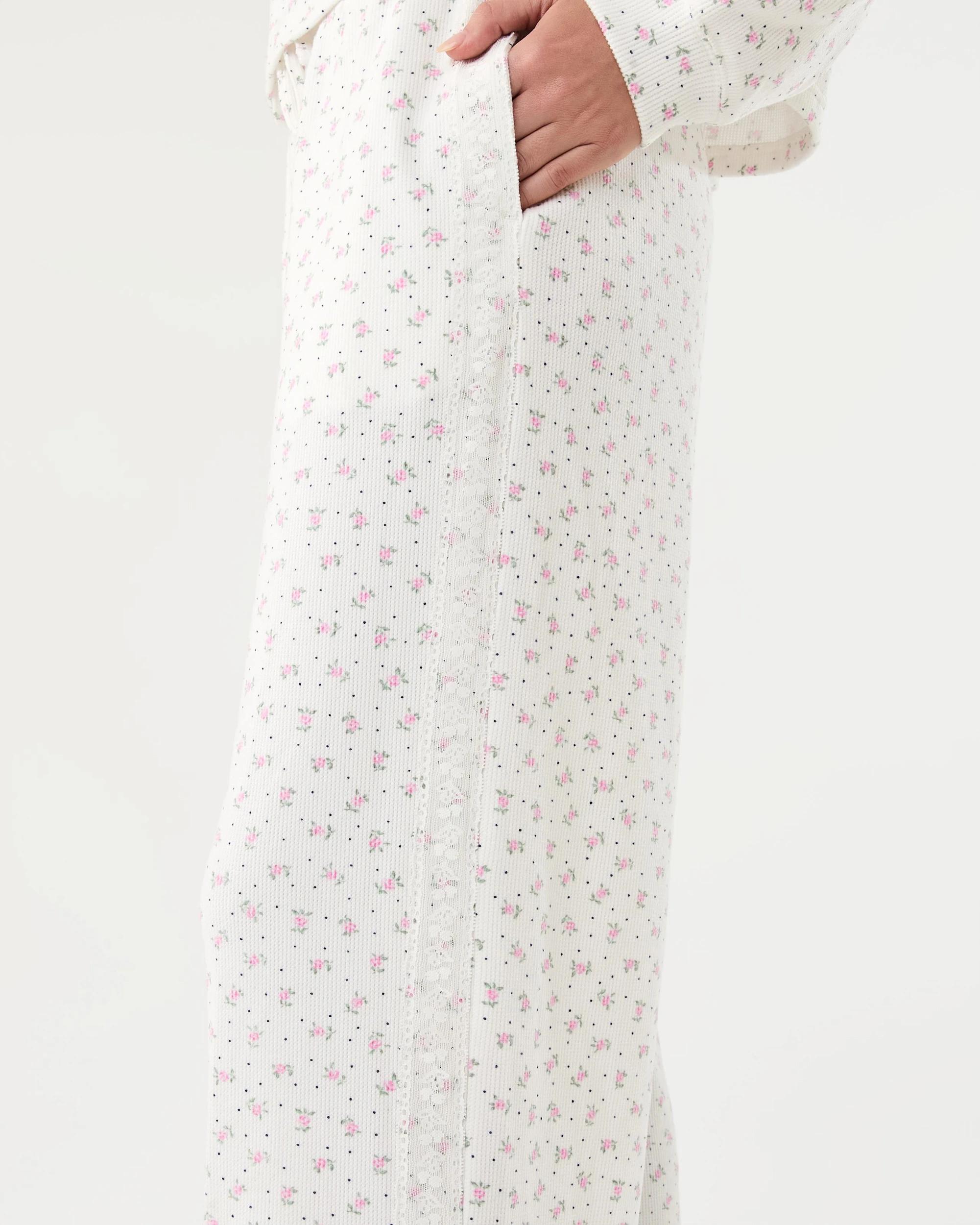 7 Long Sleeve Waffle Lace Lounge Top Rose Spot, 7 of 9