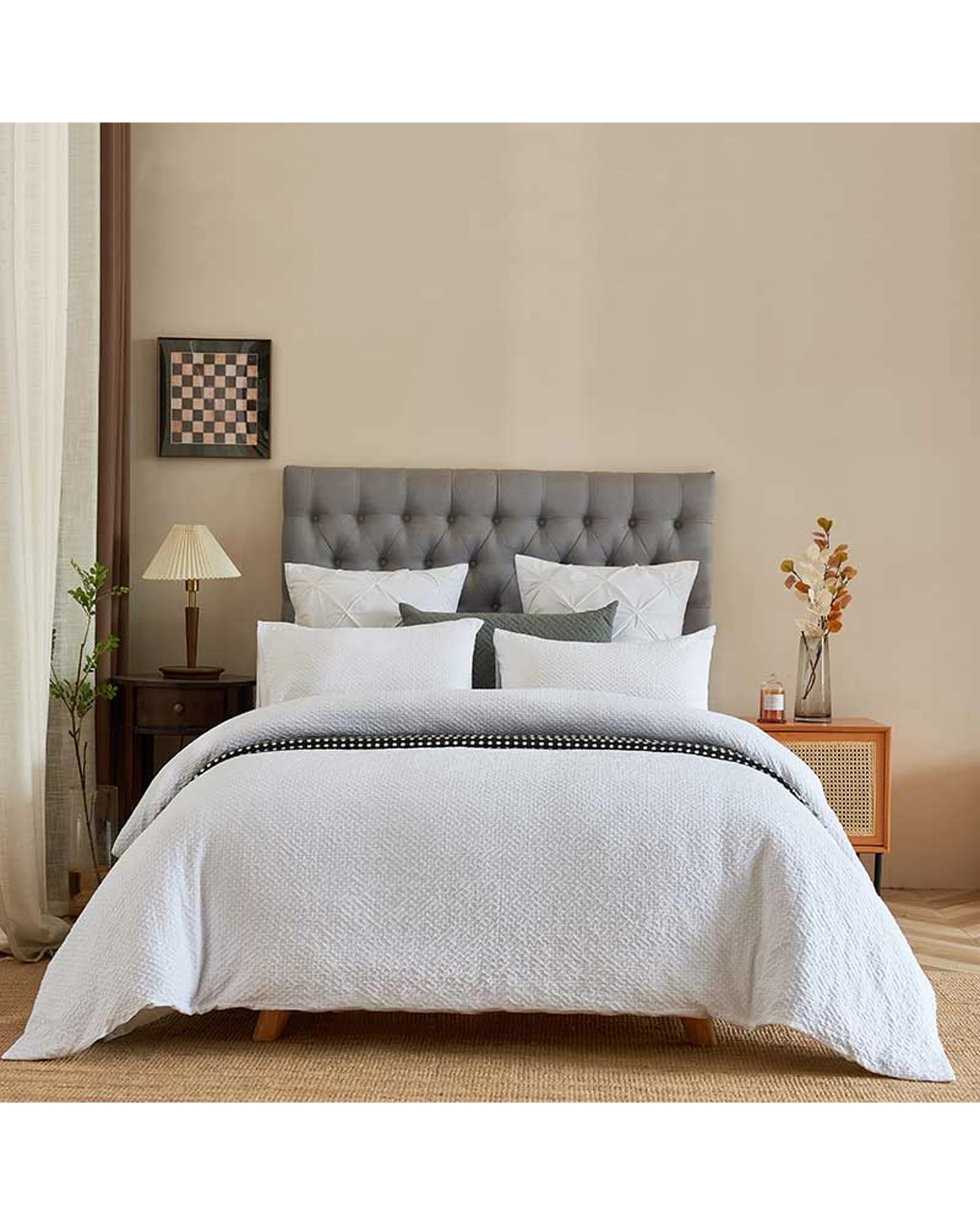 1 Cotton More 100% Cotton Seersucker Pattern Quilt Doona Cover King - White, 1 of 7