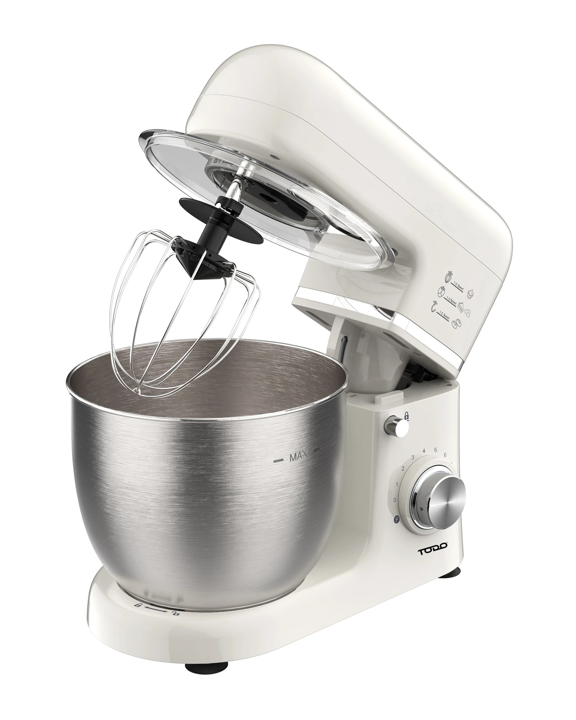 2 TODO 1300W Electric Stand Mixer 5L Stainless Steel Bowl 8 Speed Plus Pulse Control
 - Cream, 2 of 6