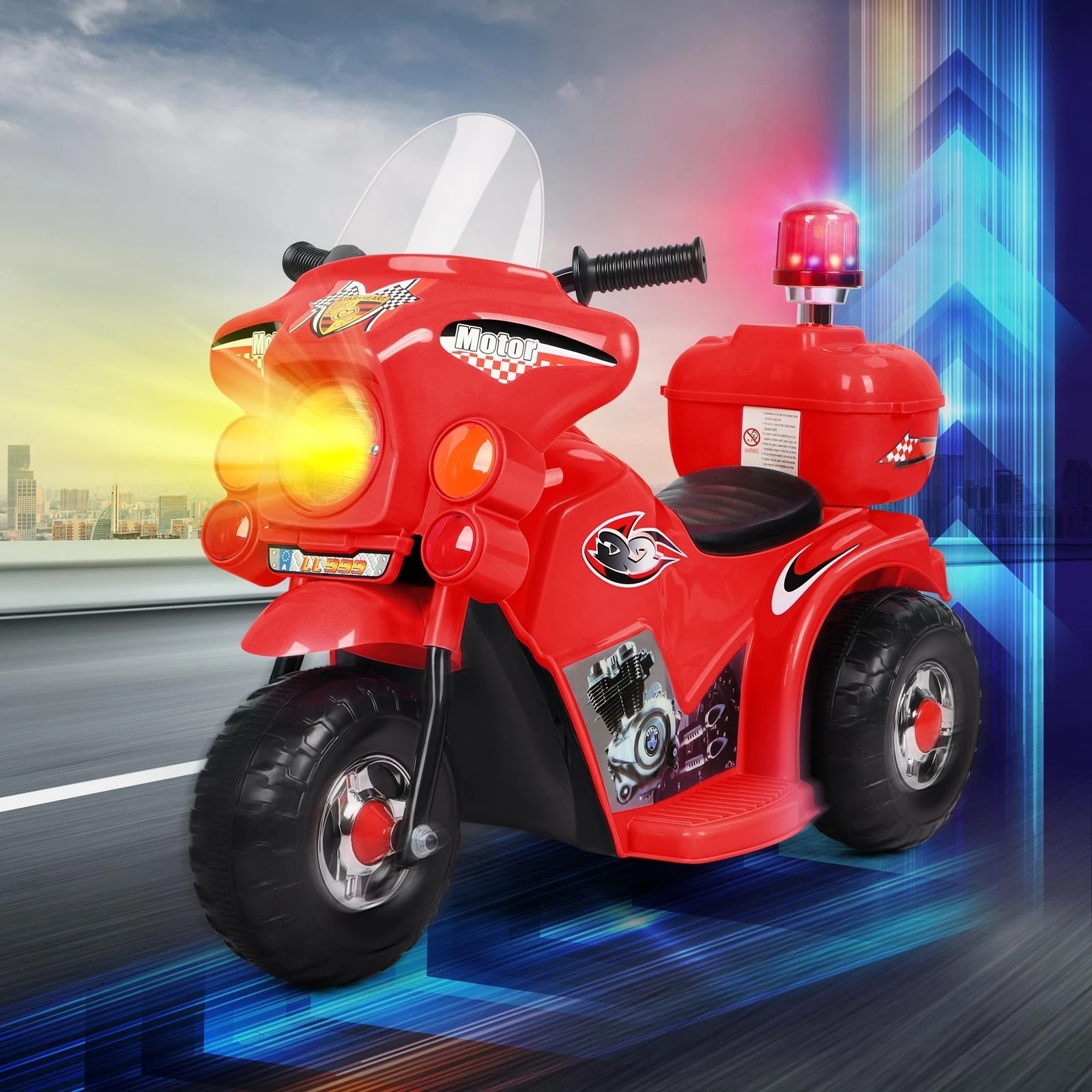 3 Alfordson Kids Ride On Car Police Motorcycle 6V Electric Toy 25W Motor MP3 - Red, 3 of 9