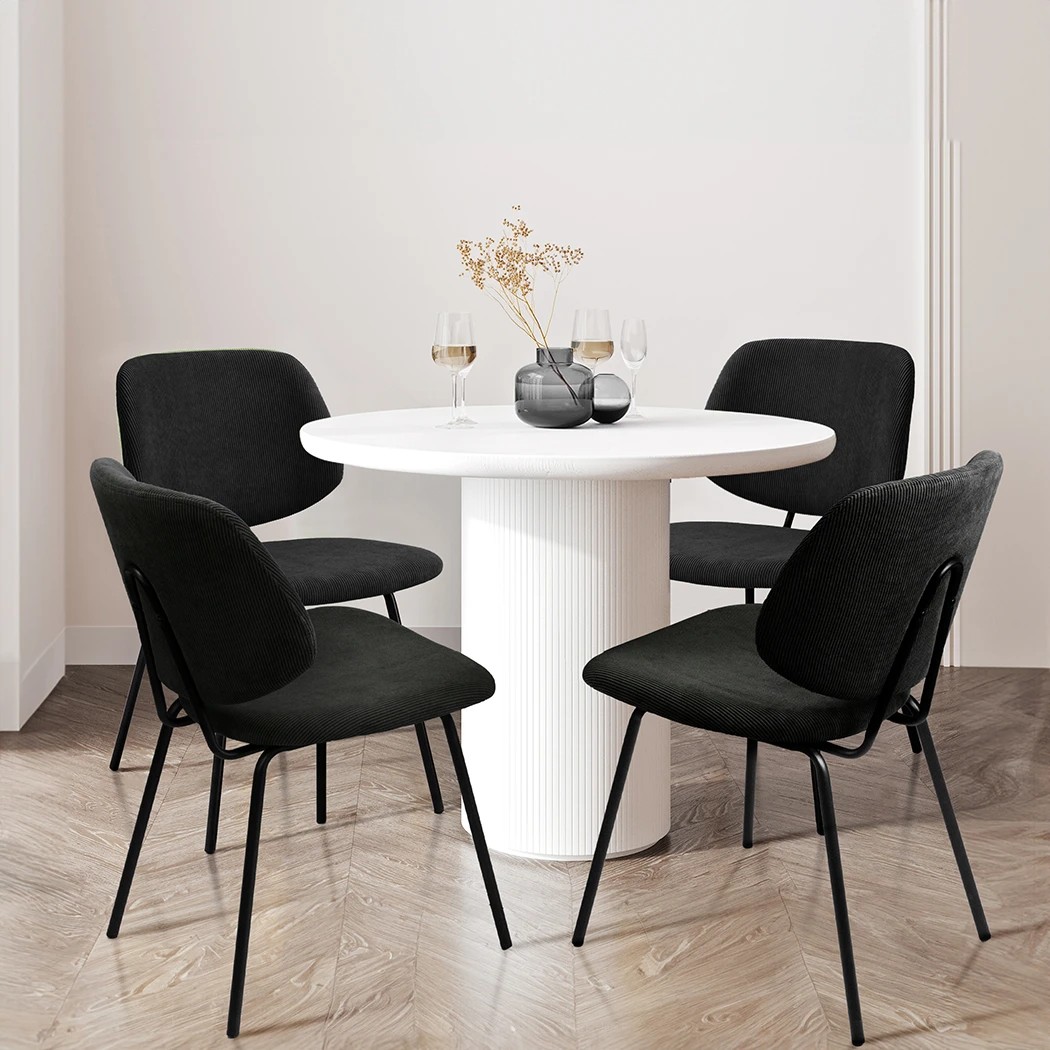 6 Levede 4pcs Dining Chairs Corduroy Steel Legs in Black Colour, 6 of 6