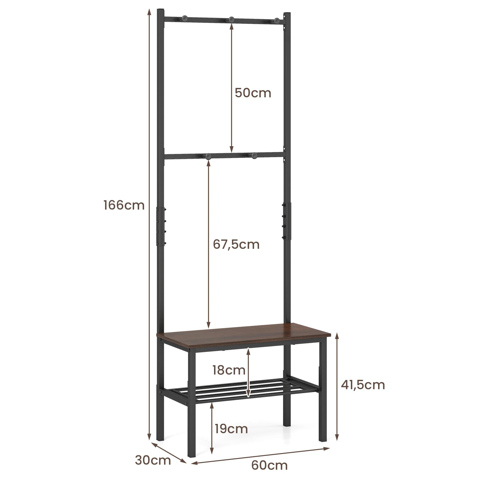 2 Costway 3-in-1 Clothes Rack Stand Shoes Bench Rack w/Hooks & Storage Shelf, 2 of 5