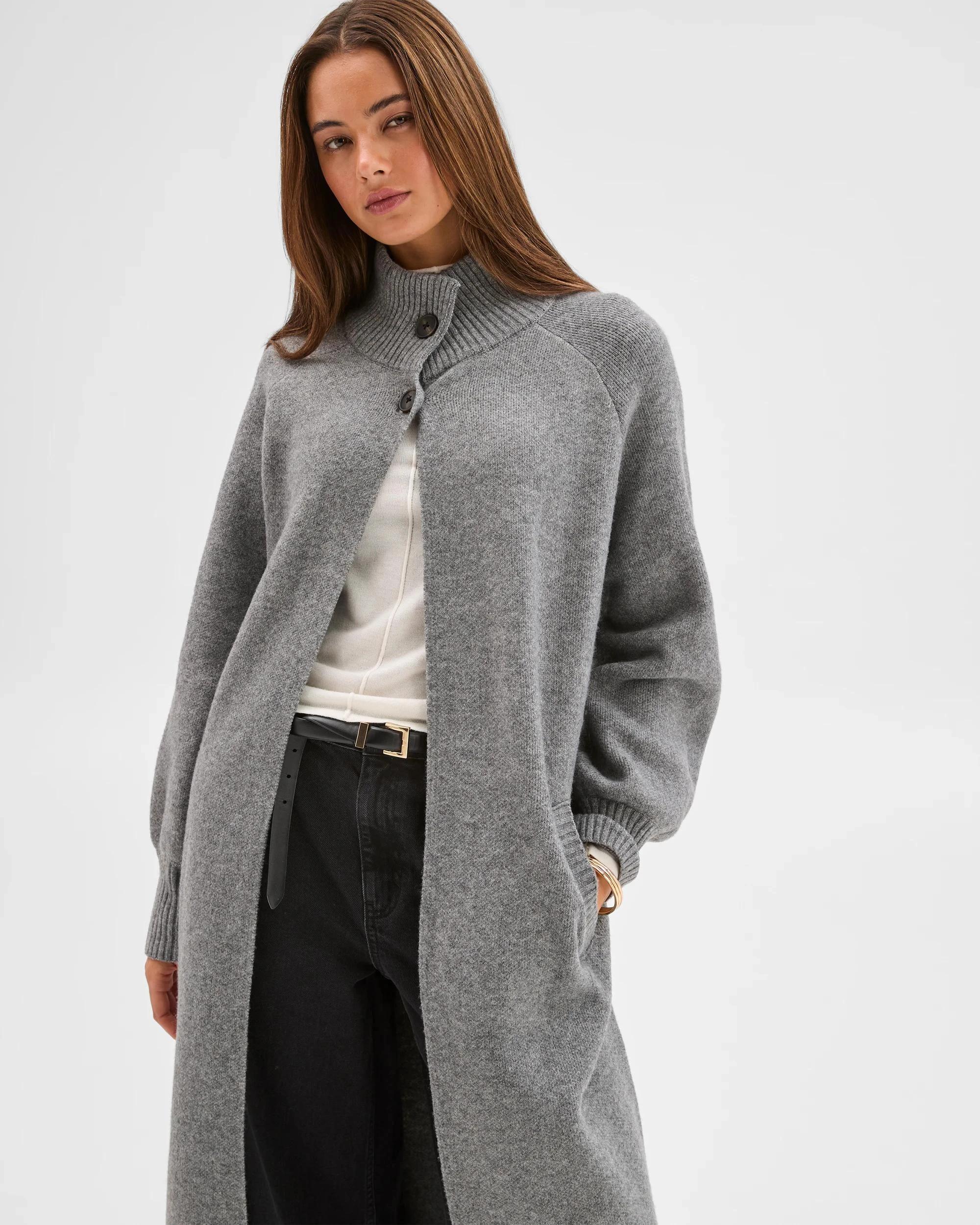 5 Lily Loves Funnel Neck Longline Cardigan GREY MARLE, 5 of 8