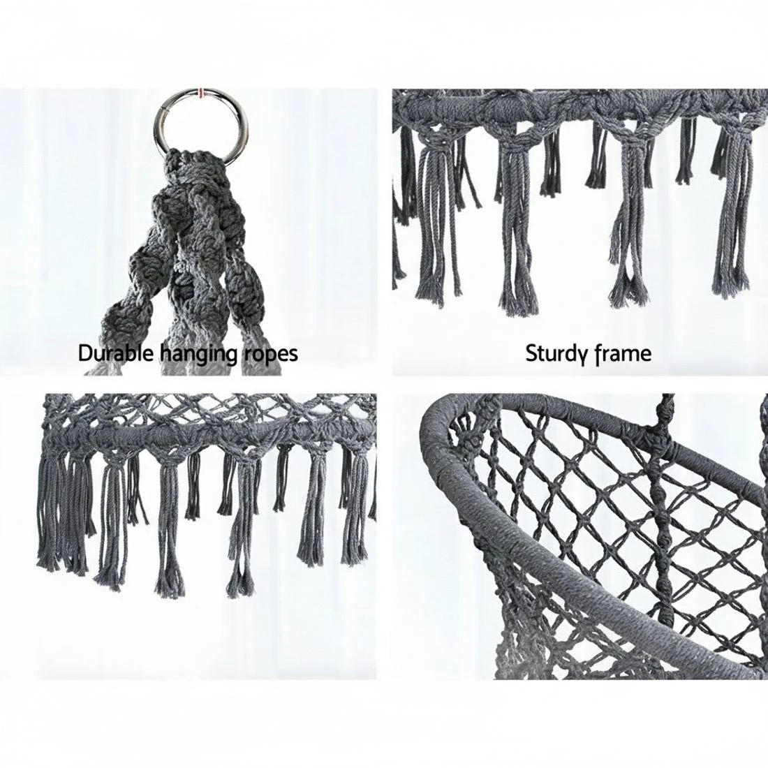 5 Gardeon Hammock Chair Outdoor Hanging Macrame Cotton Indoor - Grey, 5 of 7